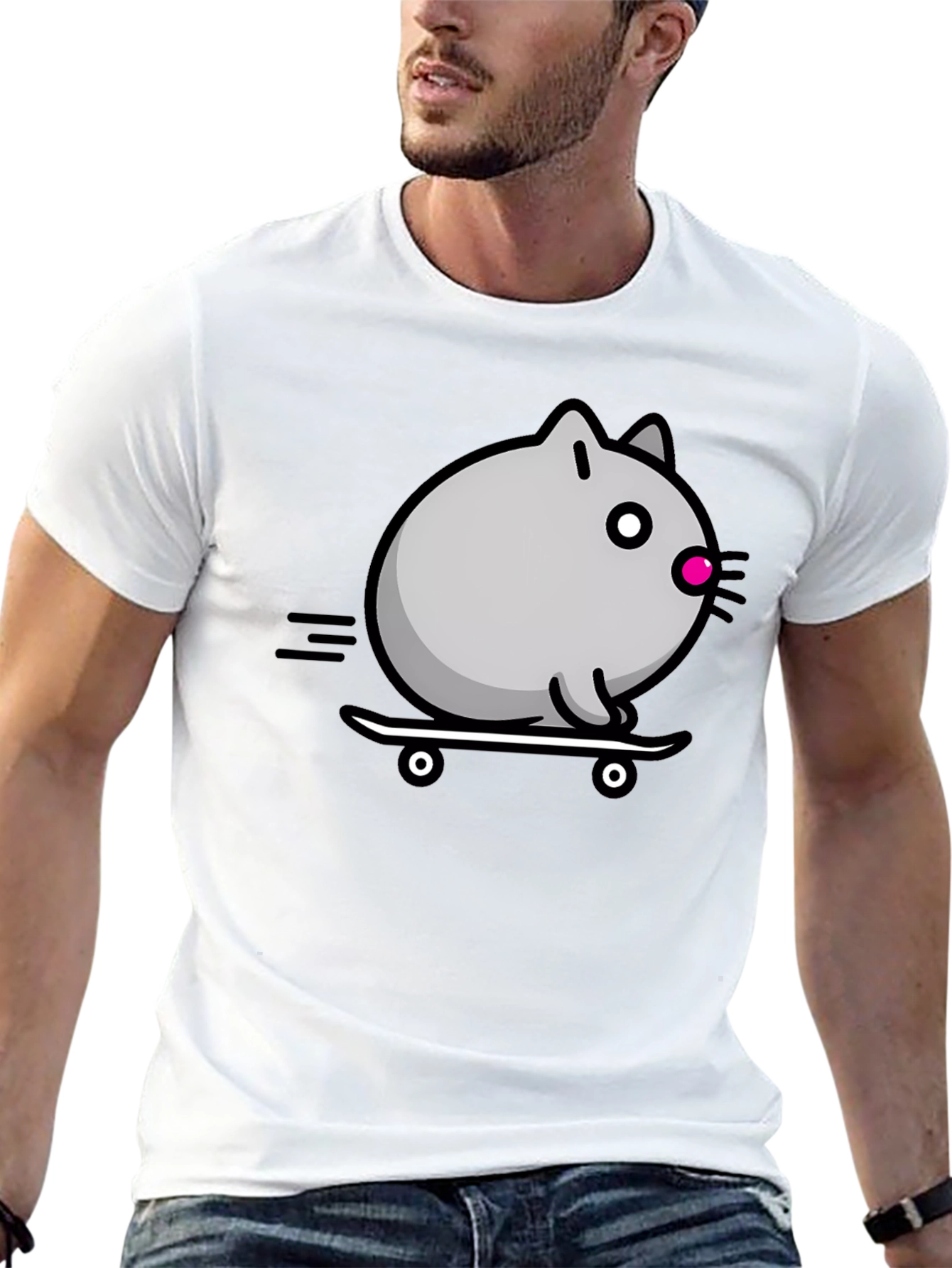 Skateboarding Cat T-Shirt - Cool Graphic Tee