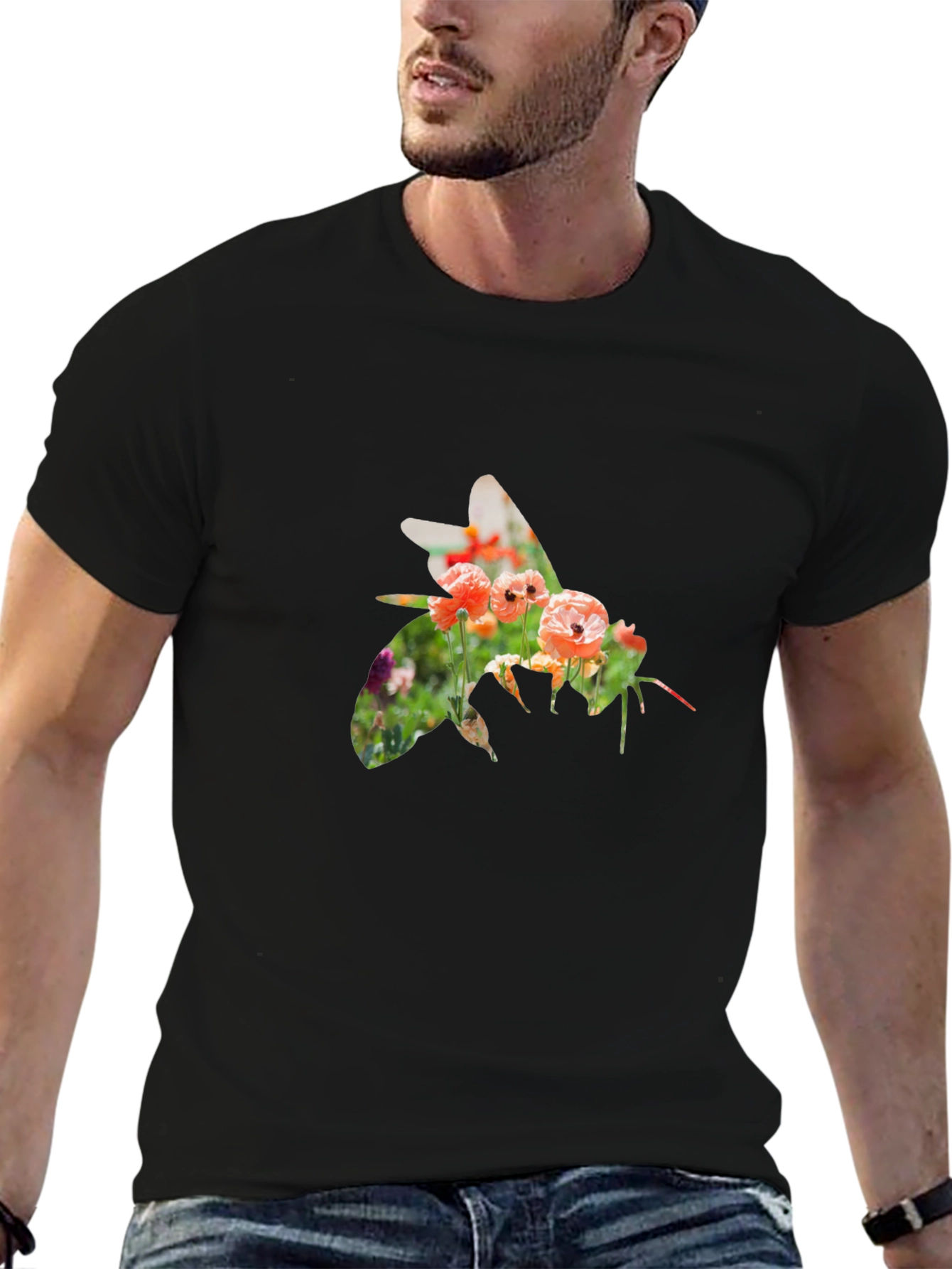 Floral Bee Graphic T-Shirt - Stylish Mens Tee