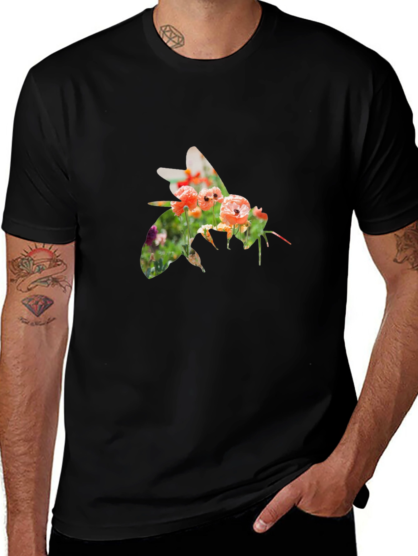 Floral Bee Graphic T-Shirt - Stylish Mens Tee