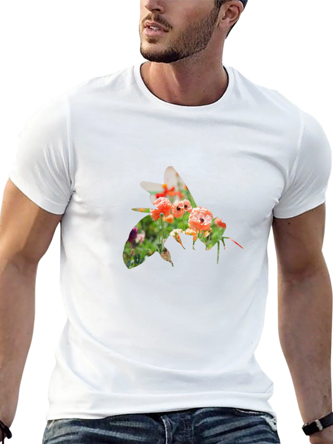 Floral Bee Graphic T-Shirt - Stylish Mens Tee
