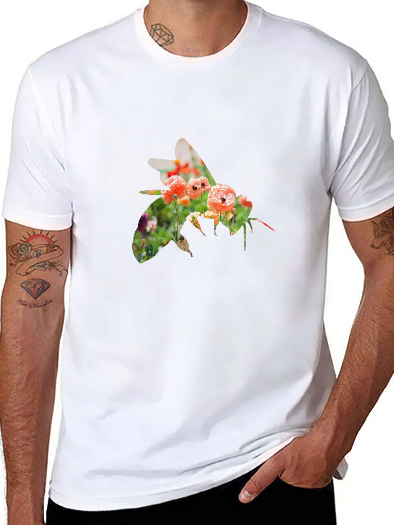 Floral Bee Graphic T-Shirt - Stylish Mens Tee