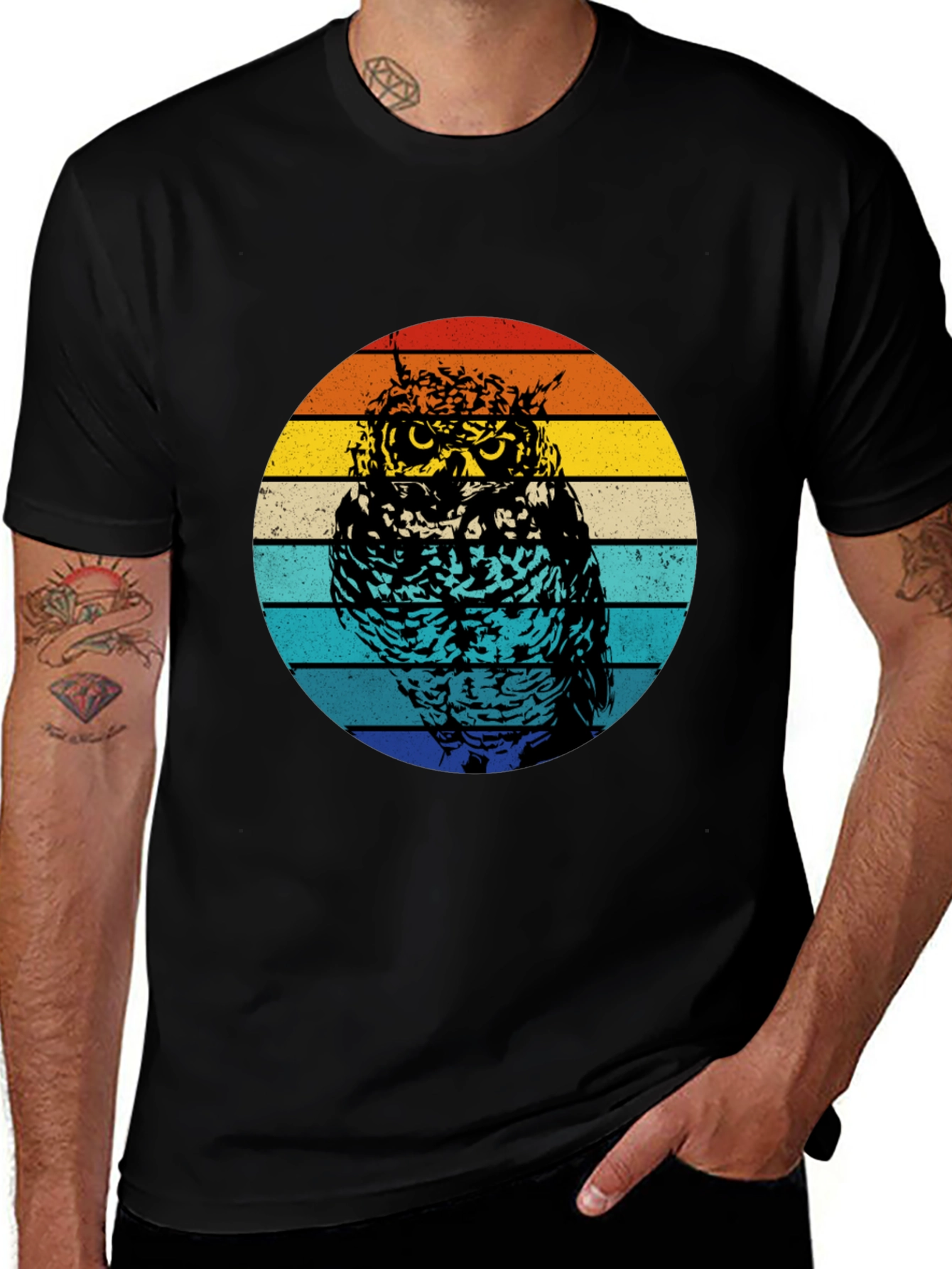 Retro Owl Graphic Tee - Black Cotton Comfort