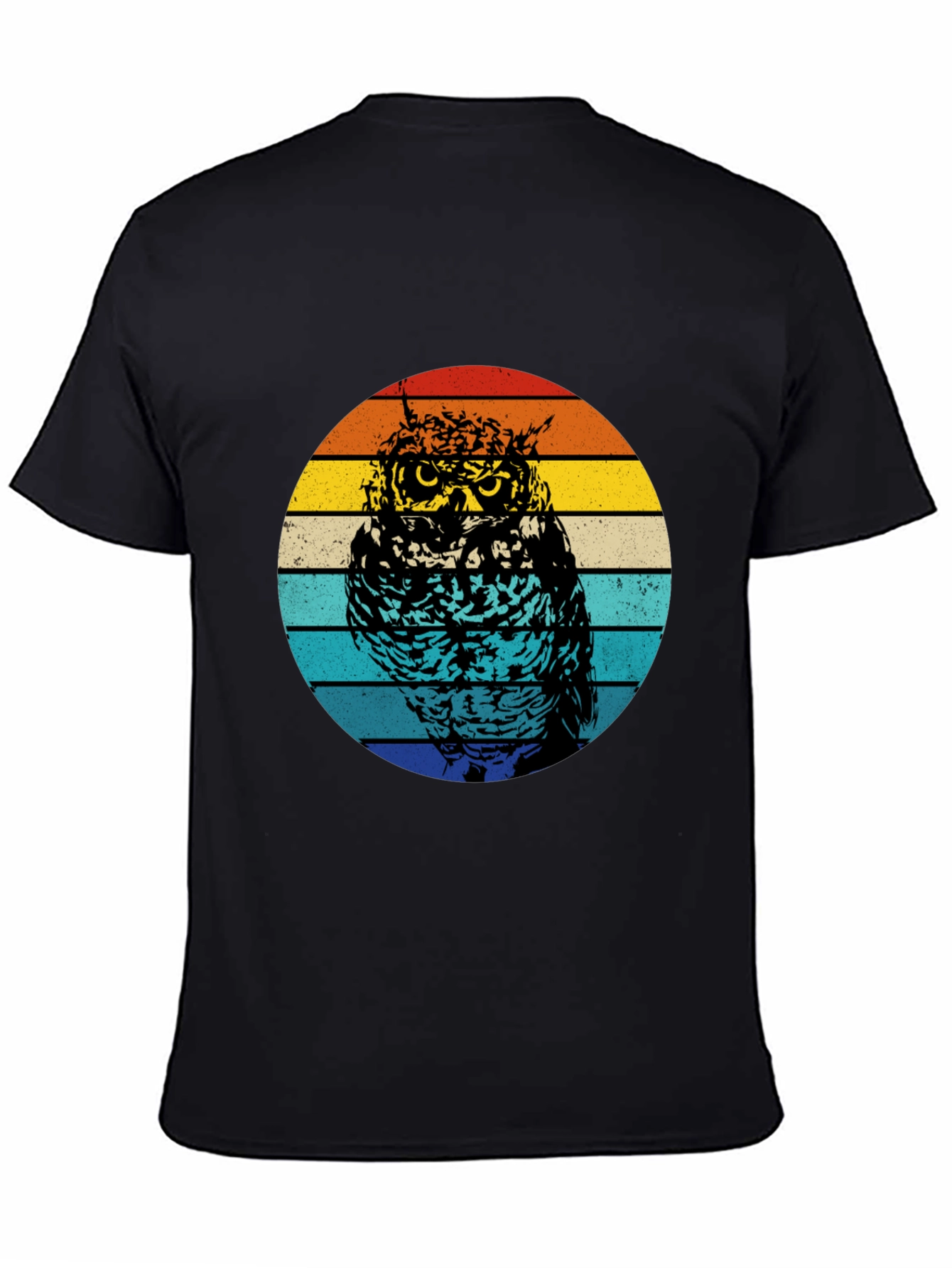 Retro Owl Graphic Tee - Black Cotton Comfort