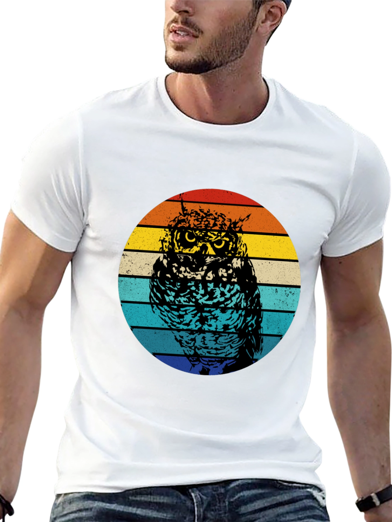 Retro Owl Graphic Tee - Black Cotton Comfort