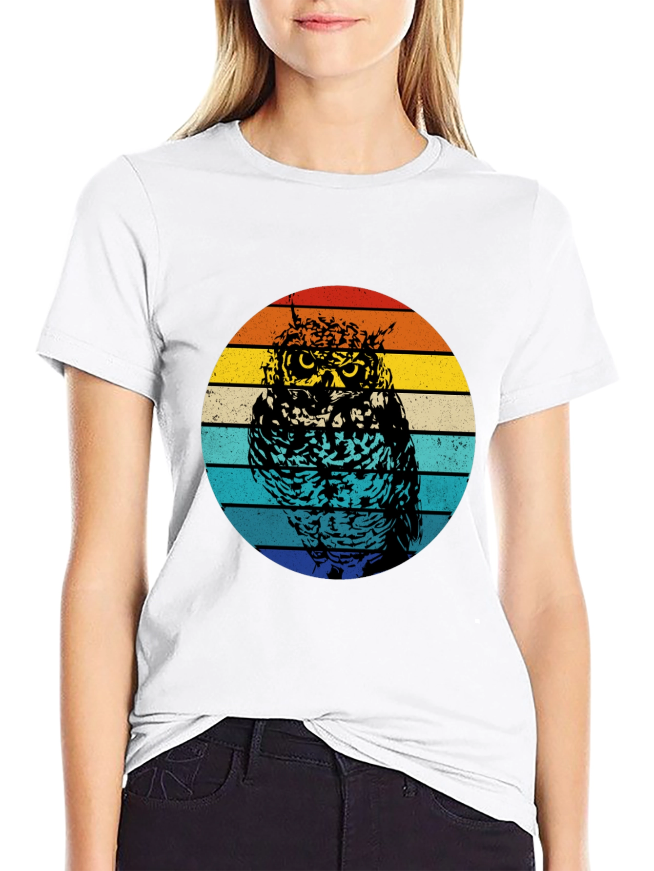 Retro Owl Graphic Tee - Black Cotton Comfort