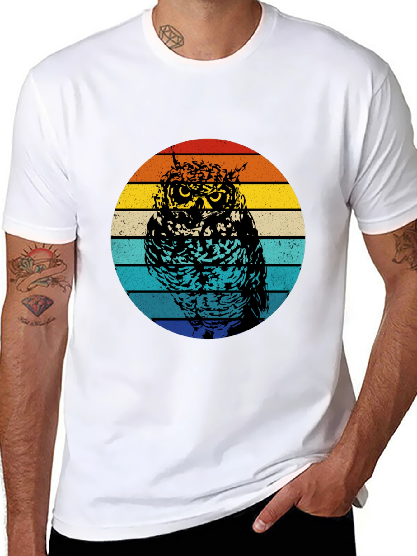 Retro Owl Graphic Tee - Black Cotton Comfort