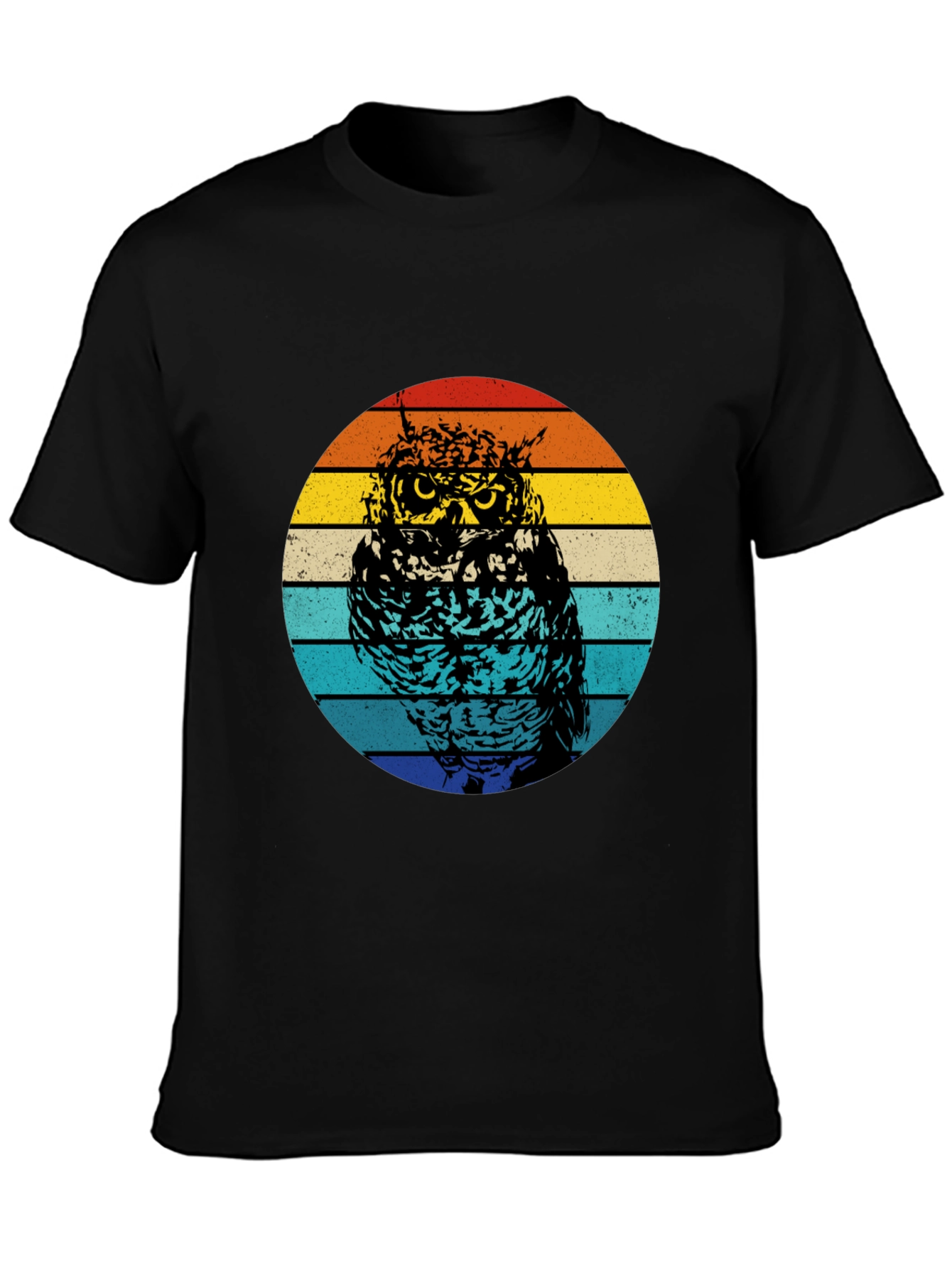 Retro Owl Graphic Tee - Black Cotton Comfort