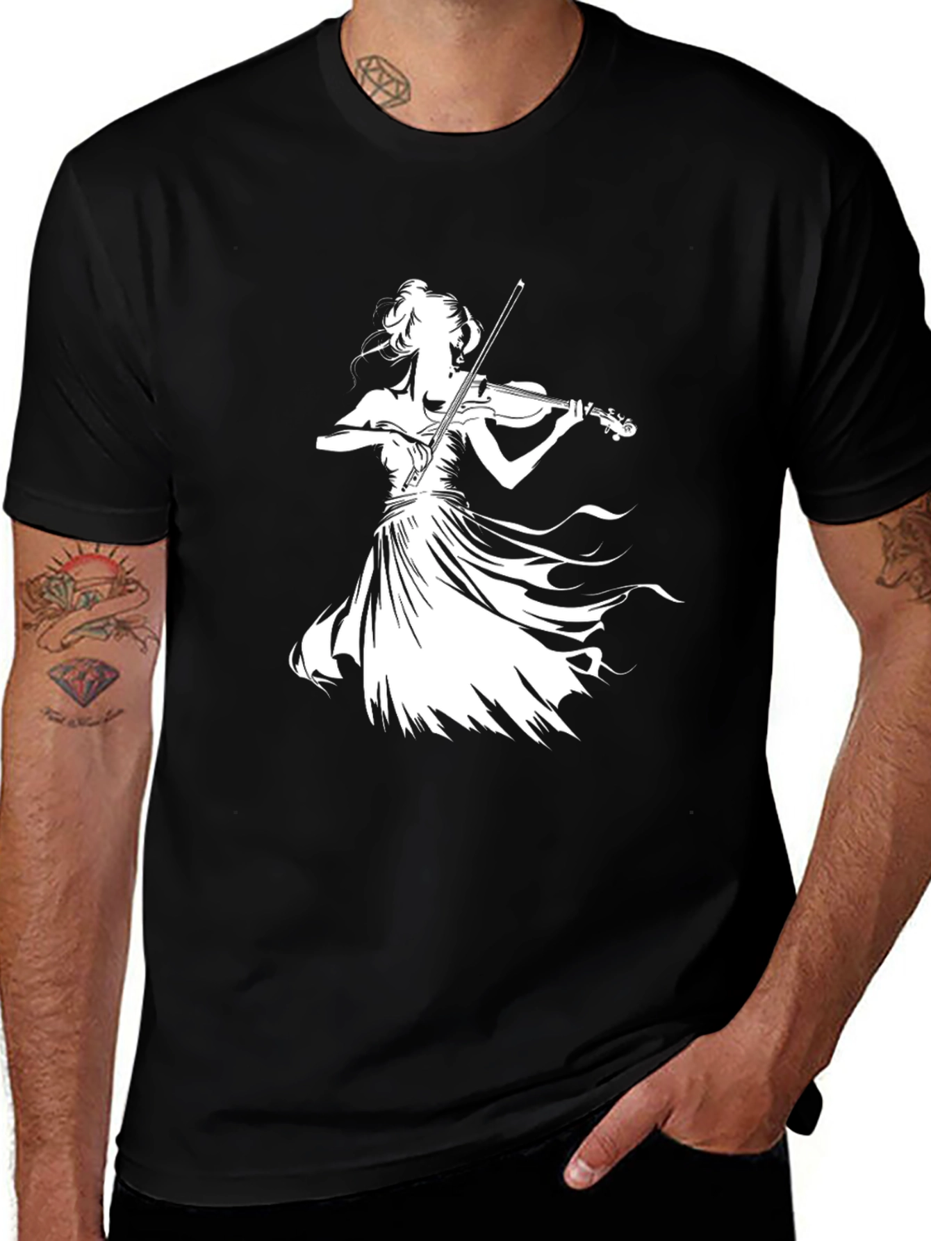 Violinist Silhouette Black T-Shirt