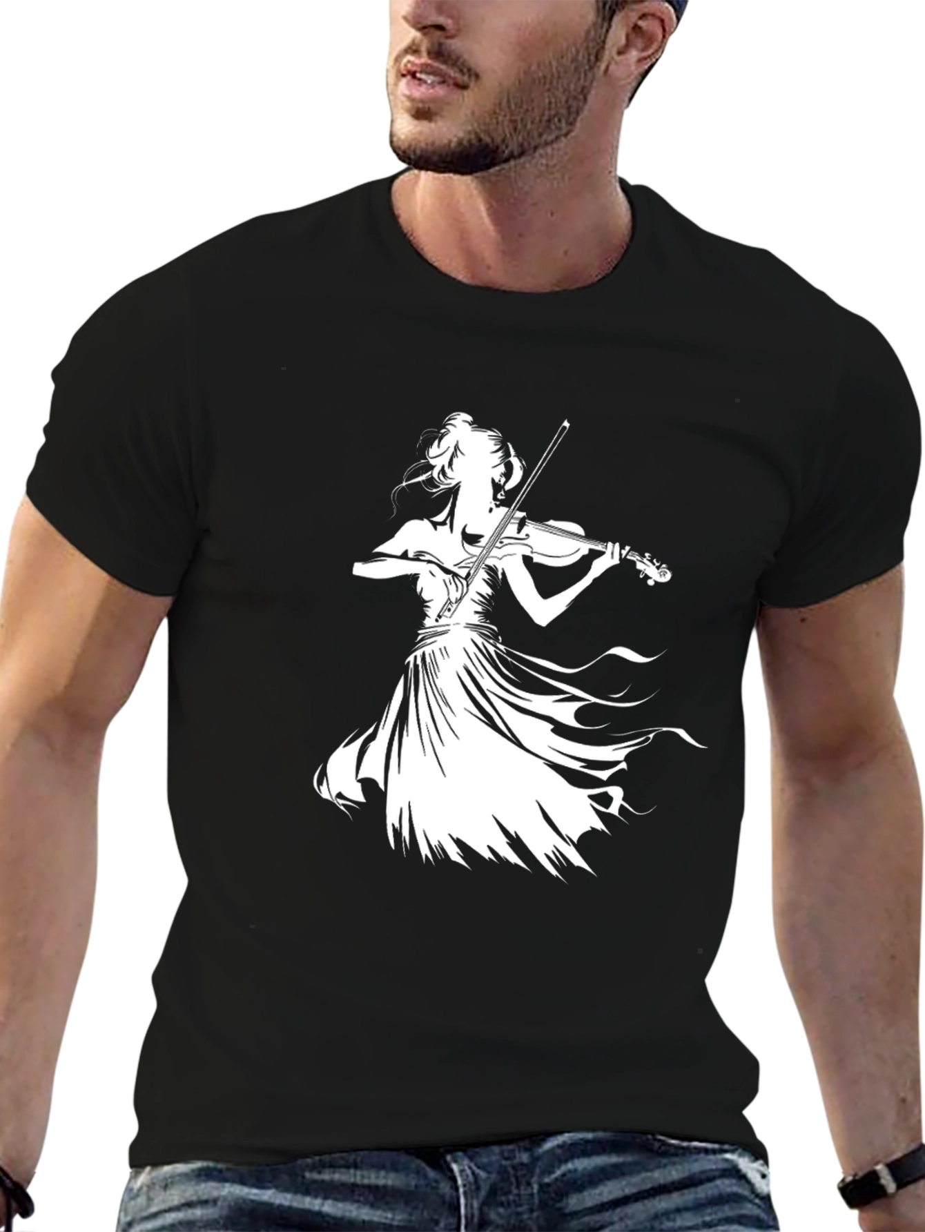 Violinist Silhouette Black T-Shirt