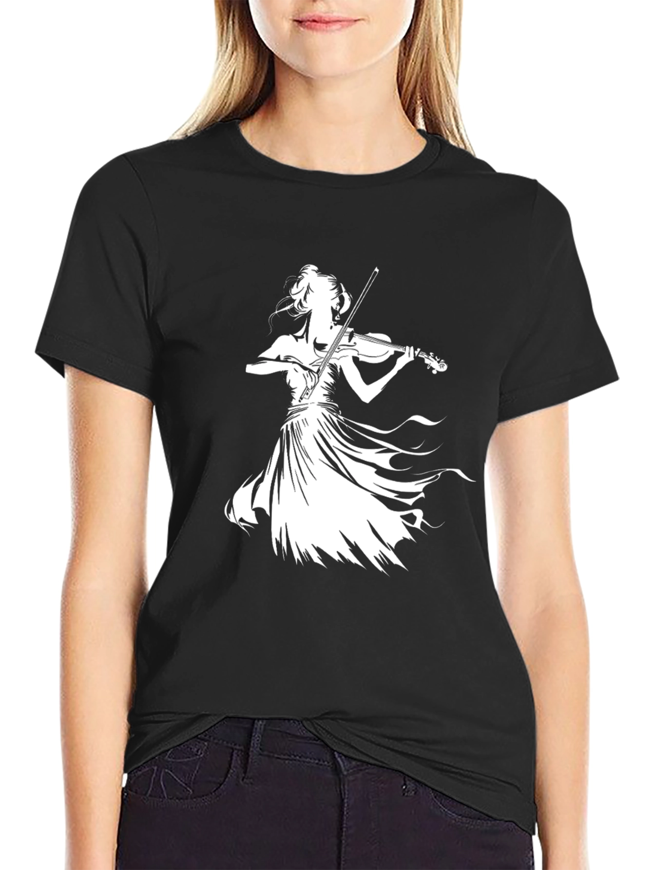Violinist Silhouette Black T-Shirt