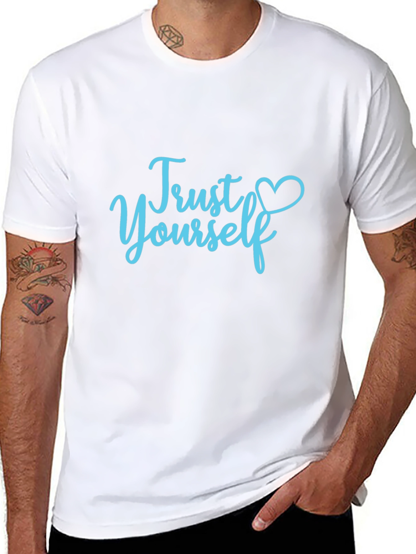 Trust Yourself Black Cotton Tee with Heart Detail