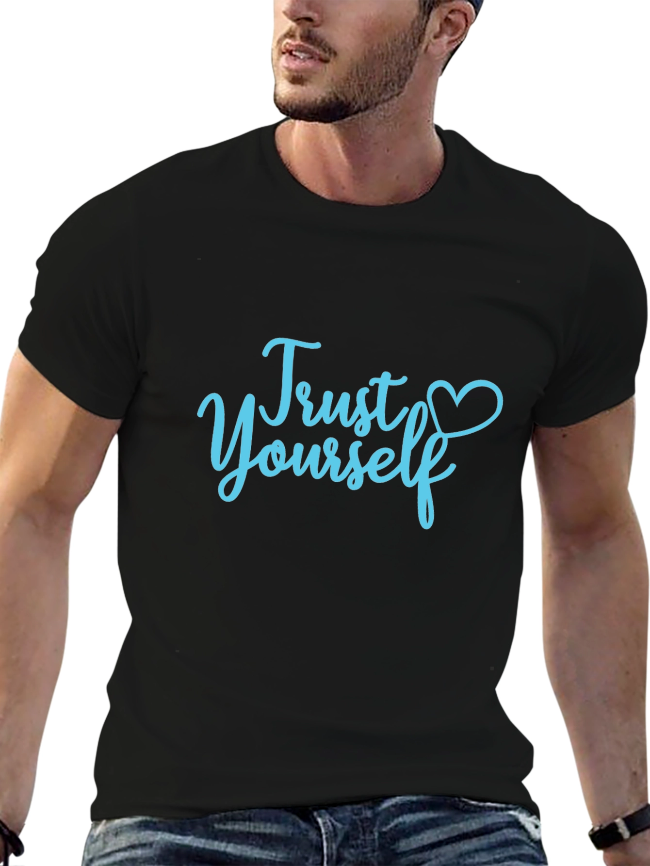 Trust Yourself Black Cotton Tee with Heart Detail