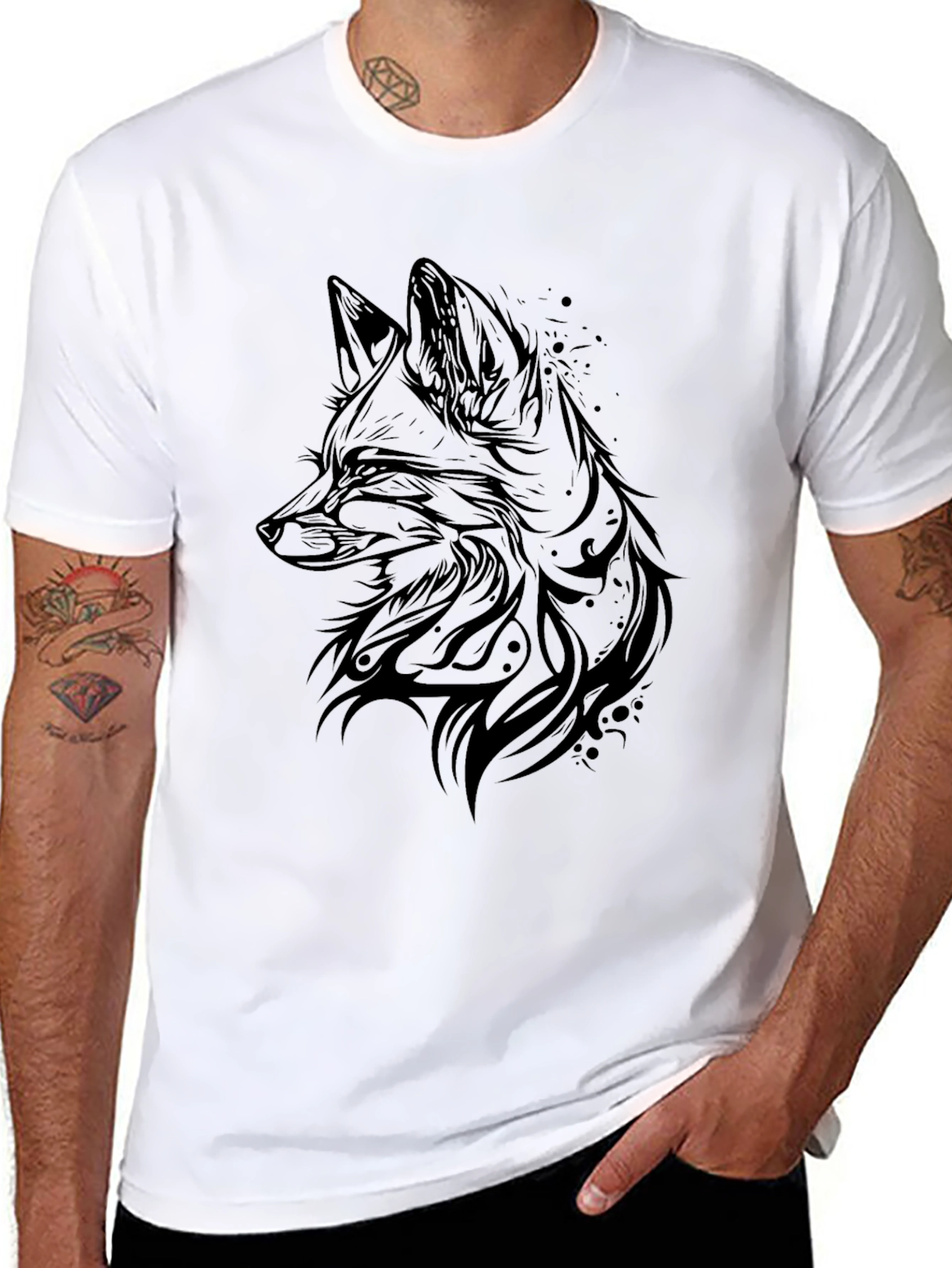Fox Graphic Tee - Black Cotton Blend T-Shirt