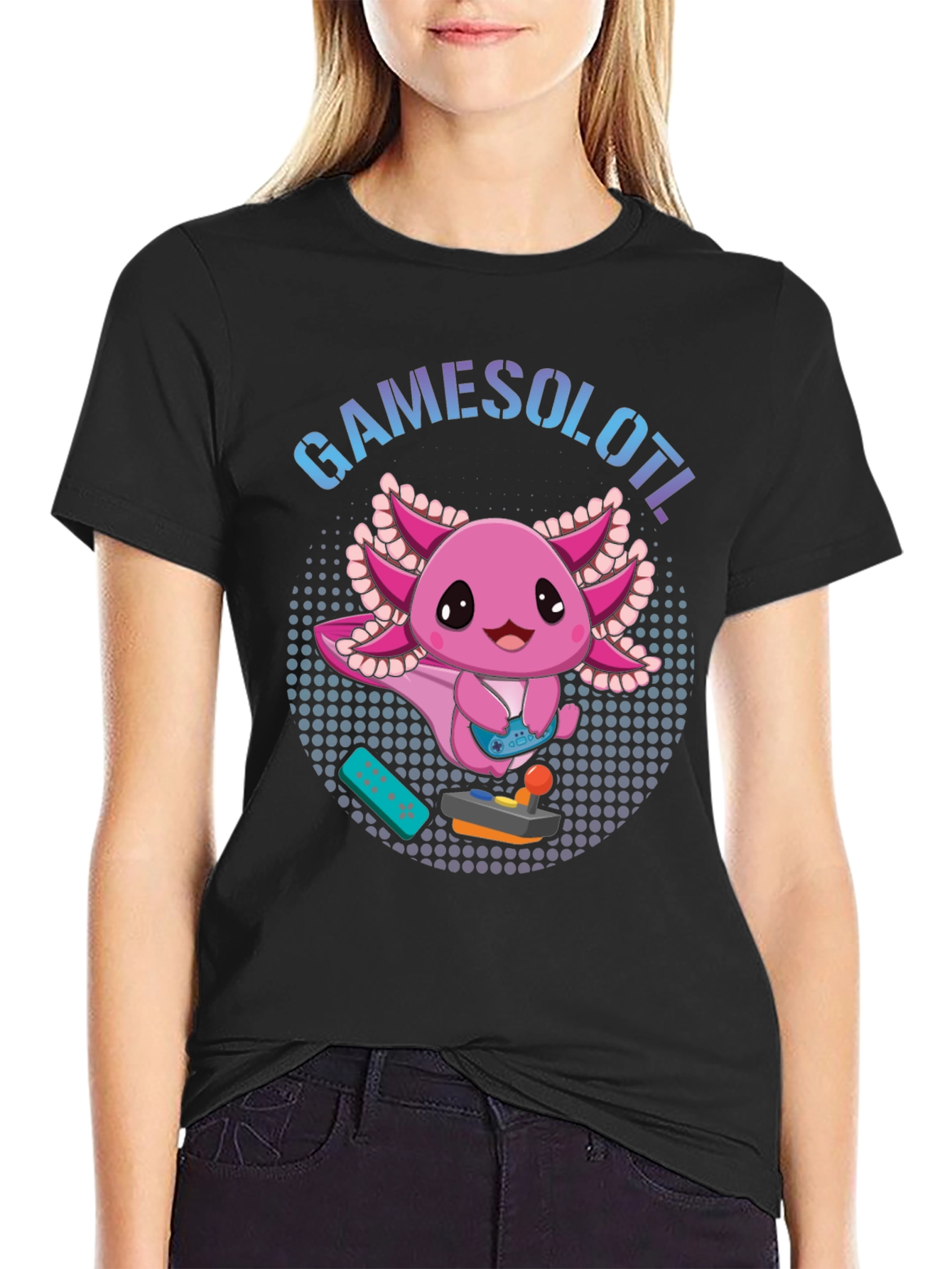 Gamesolotl Black T-Shirt - Gaming Axolotl