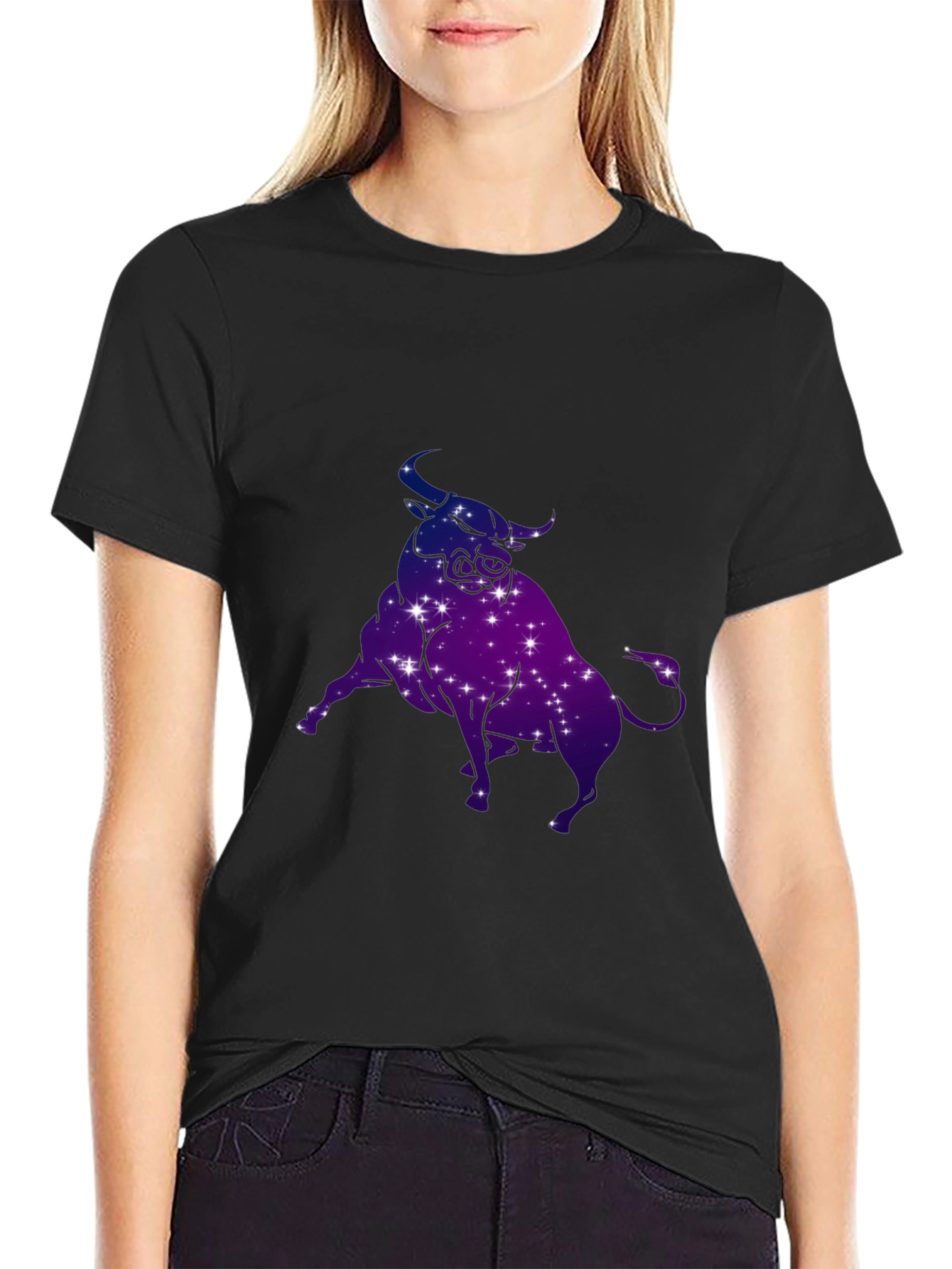 Taurus Zodiac Constellation Graphic Tee - Black