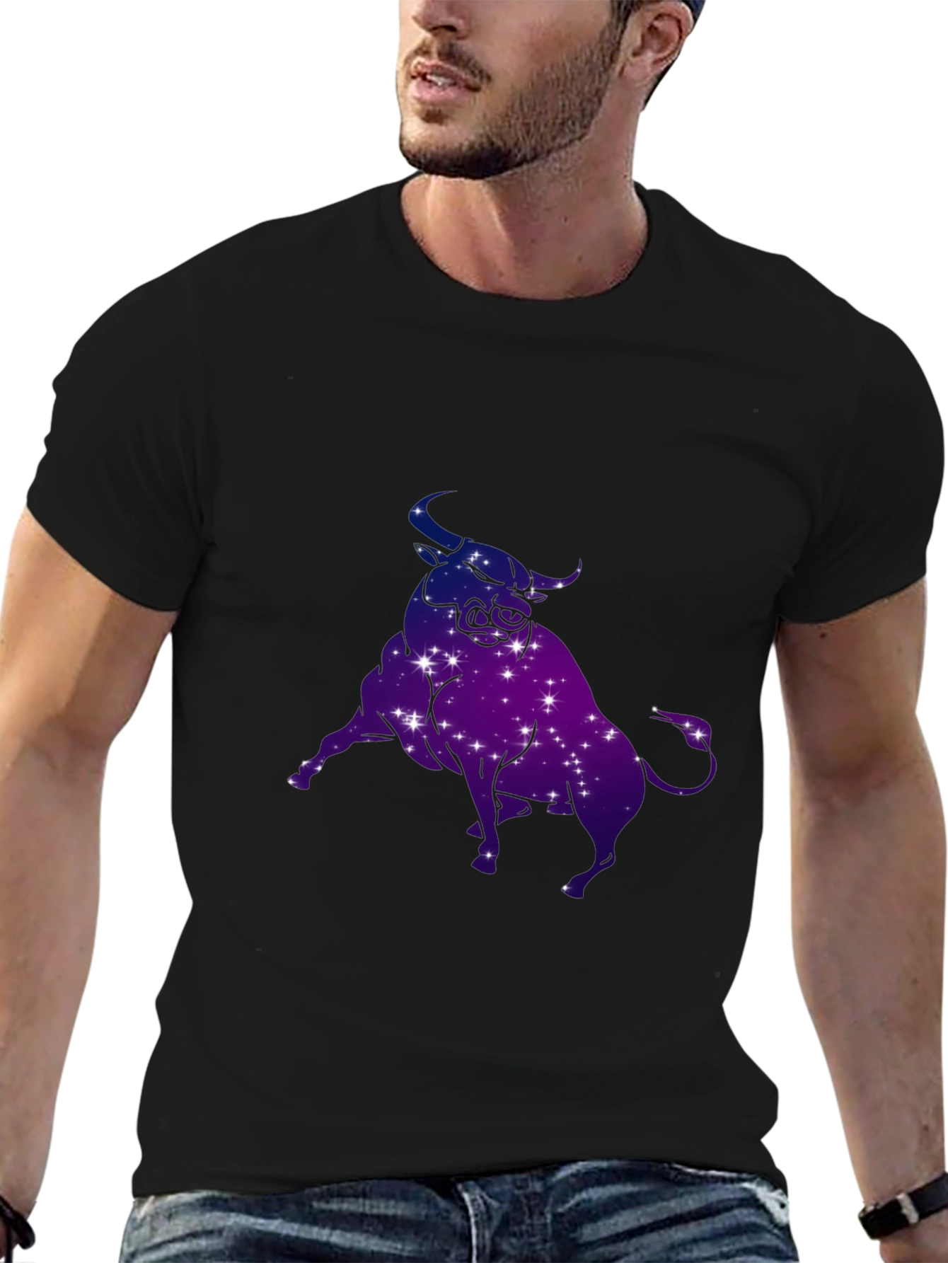 Taurus Zodiac Constellation Graphic Tee - Black