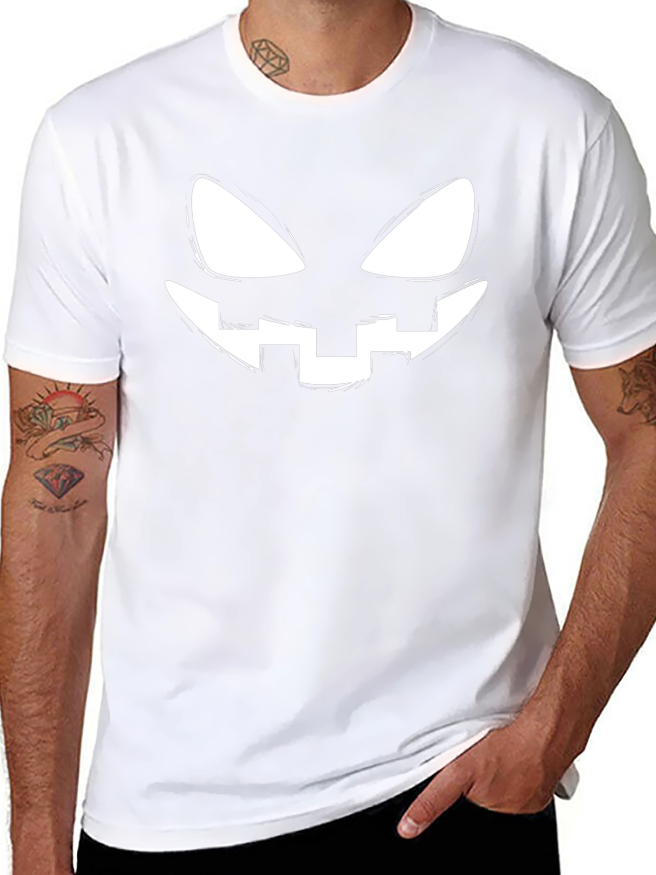 Halloween Pumpkin Face Graphic T-Shirt - Black