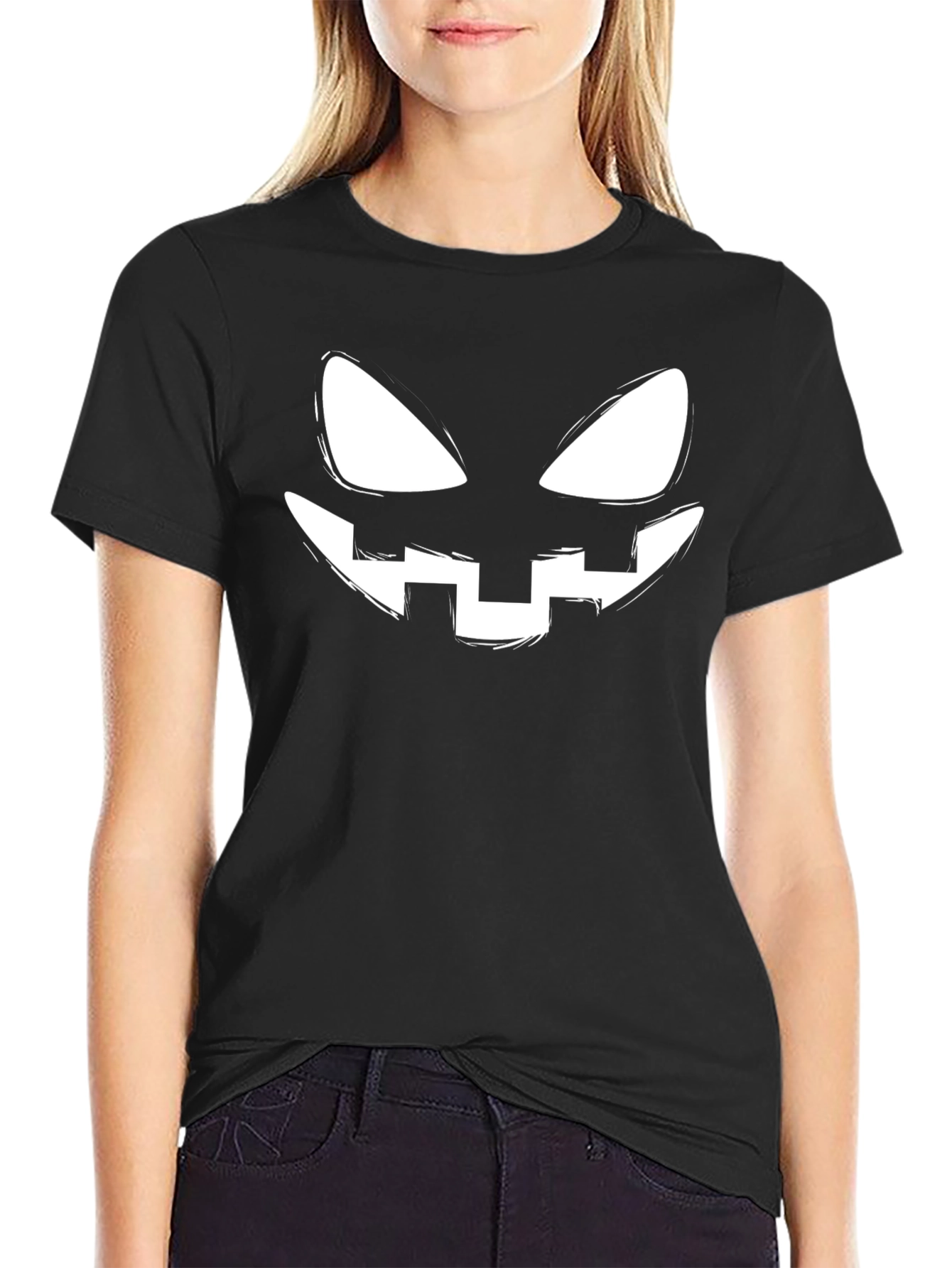Halloween Pumpkin Face Graphic T-Shirt - Black