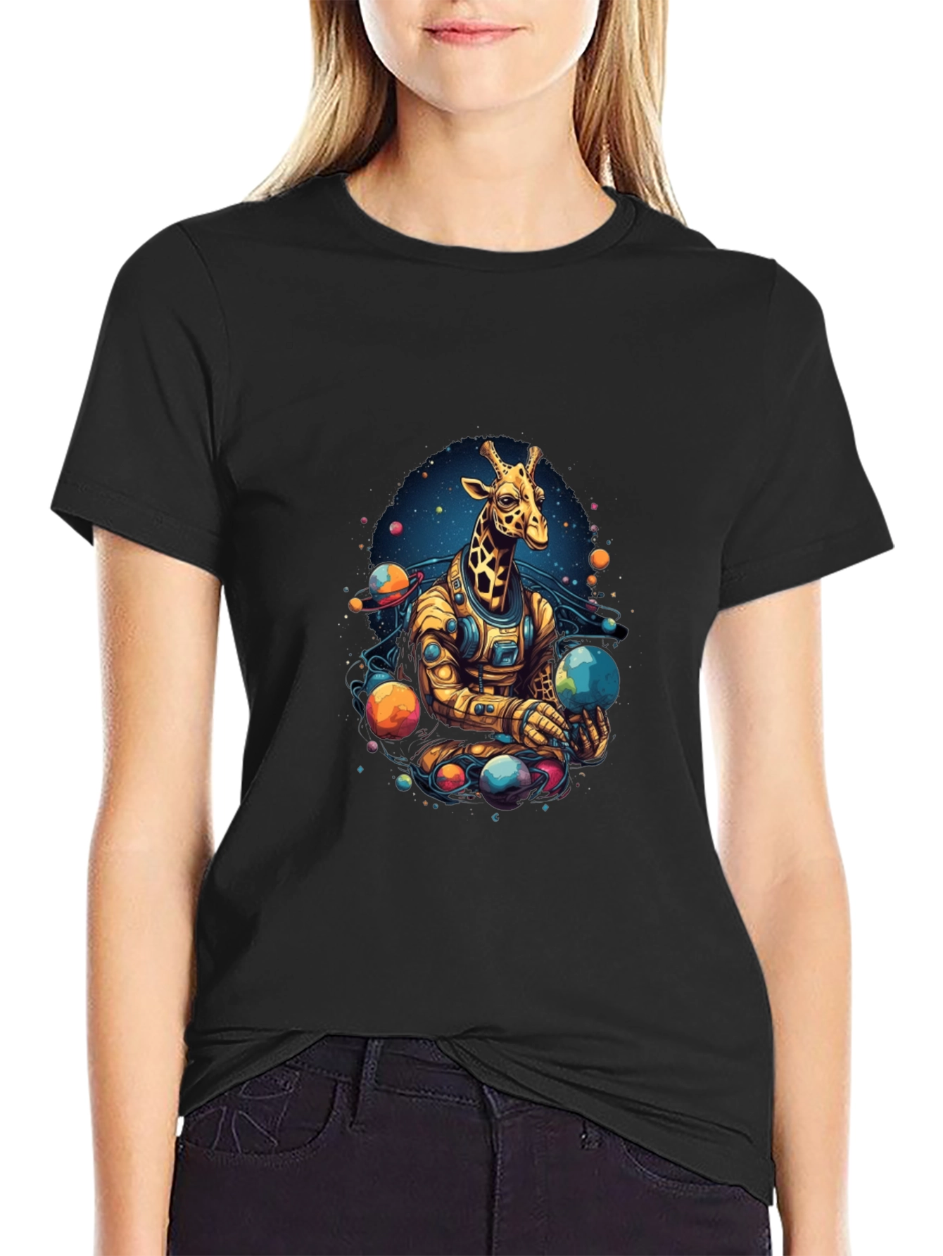 Giraffe Astronaut Graphic Tee - Black