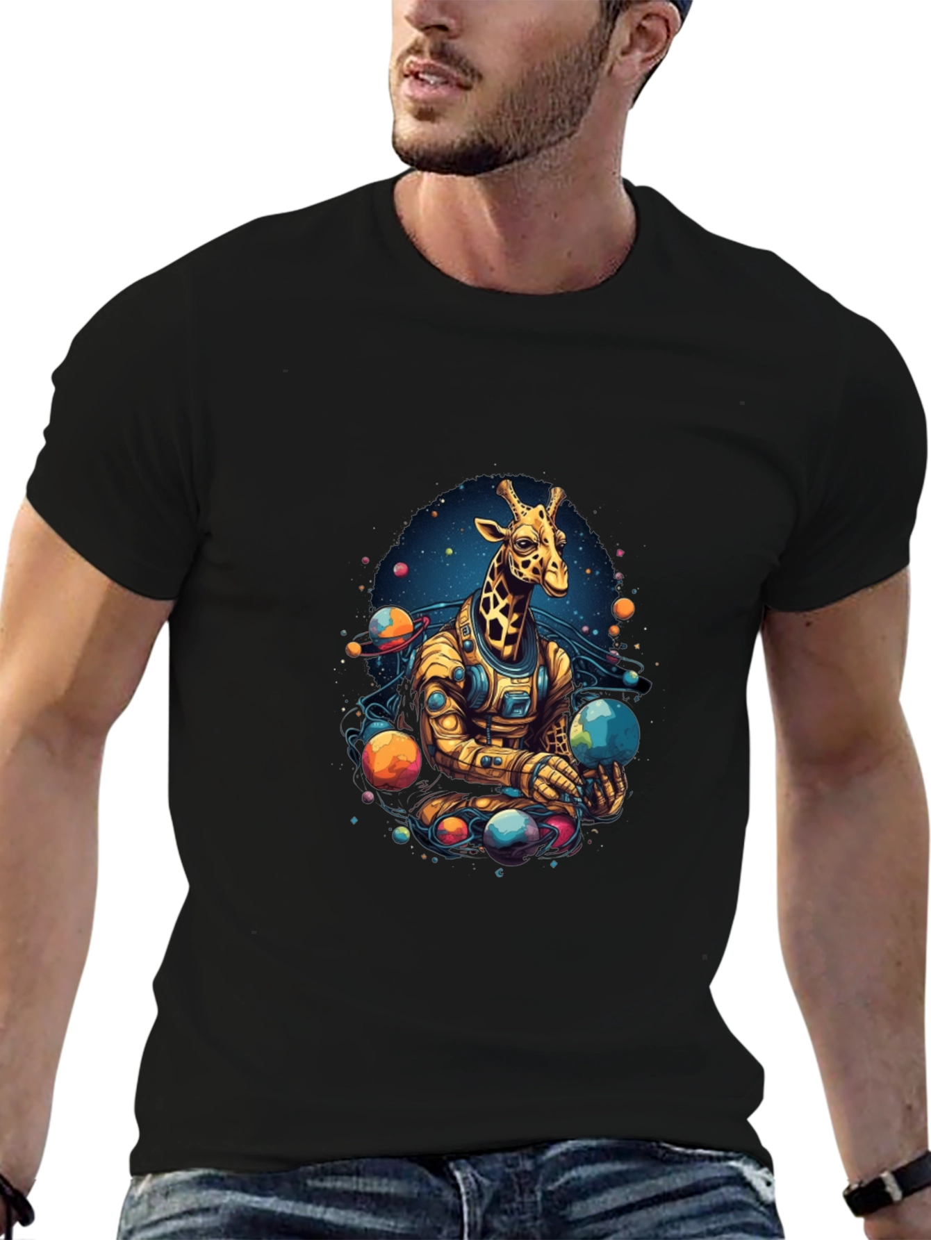 Giraffe Astronaut Graphic Tee - Black