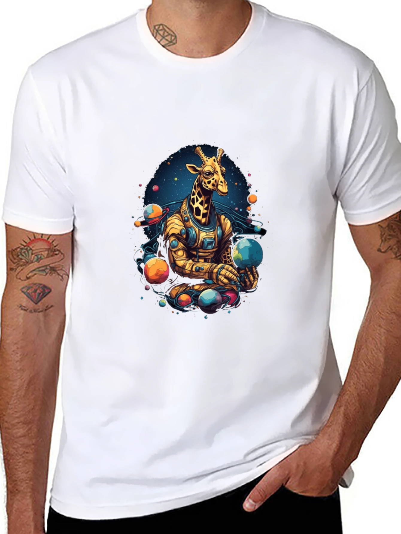 Giraffe Astronaut Graphic Tee - Black