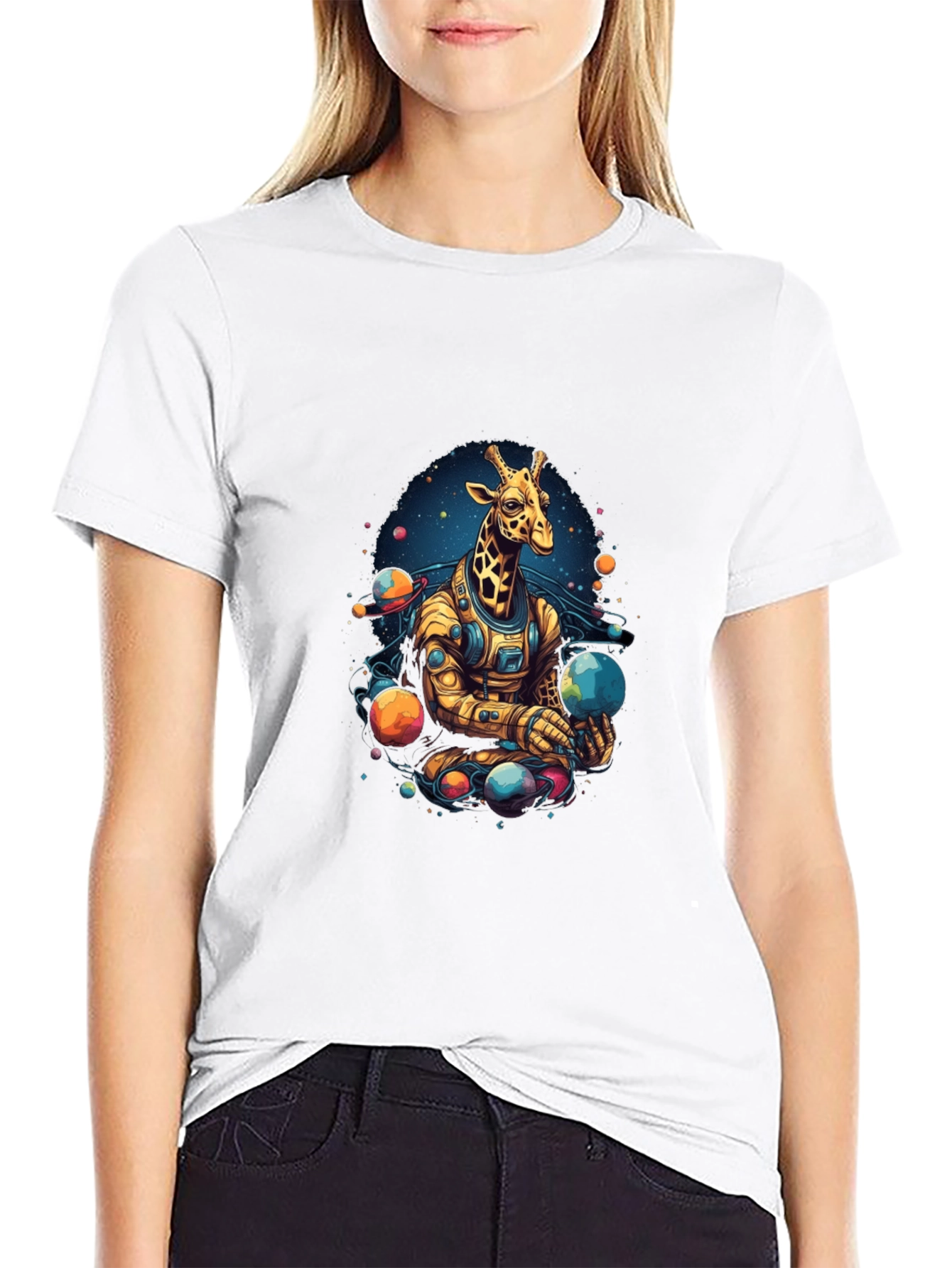 Giraffe Astronaut Graphic Tee - Black