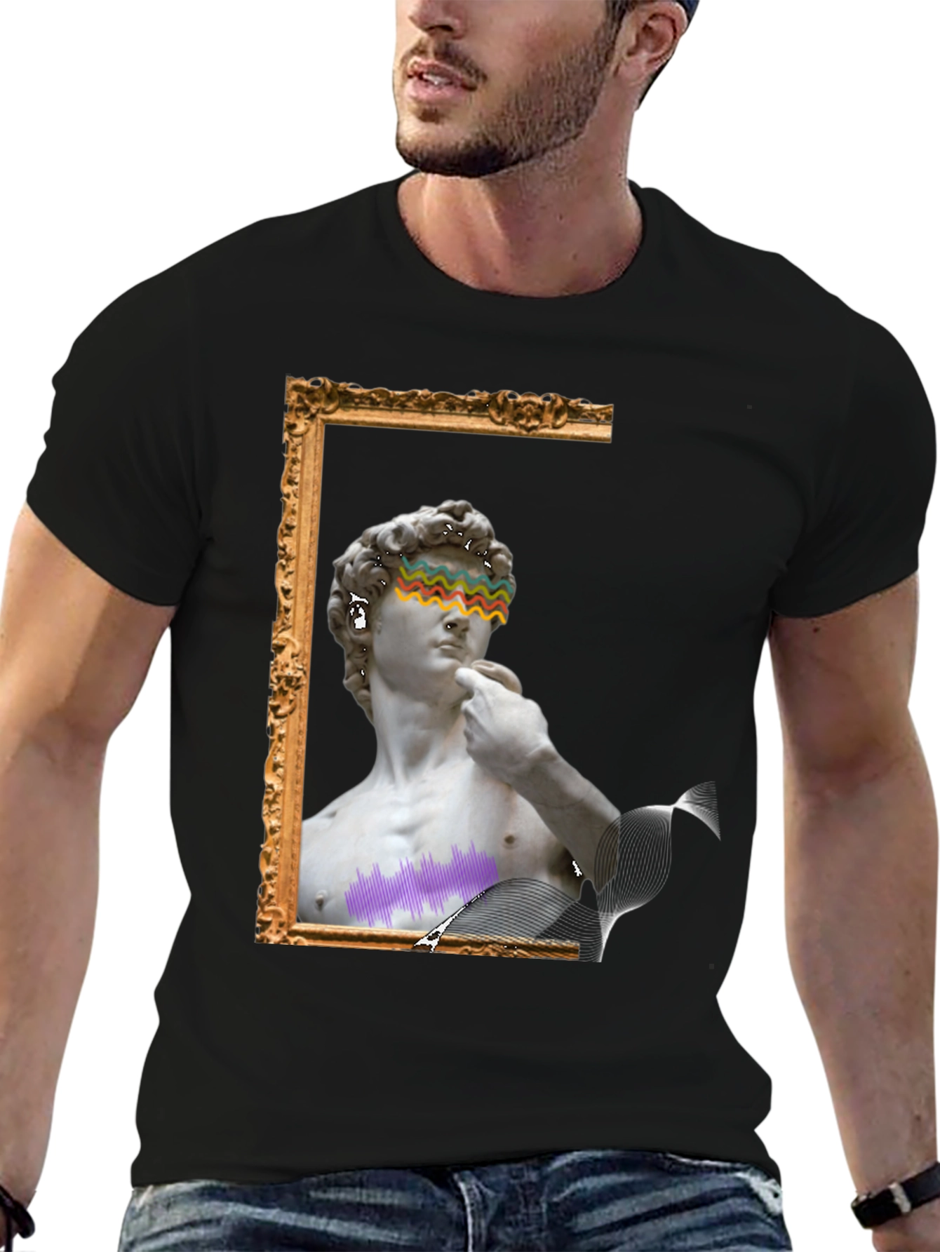 David Statue Graphic Tee - Artistic Black T-Shirt