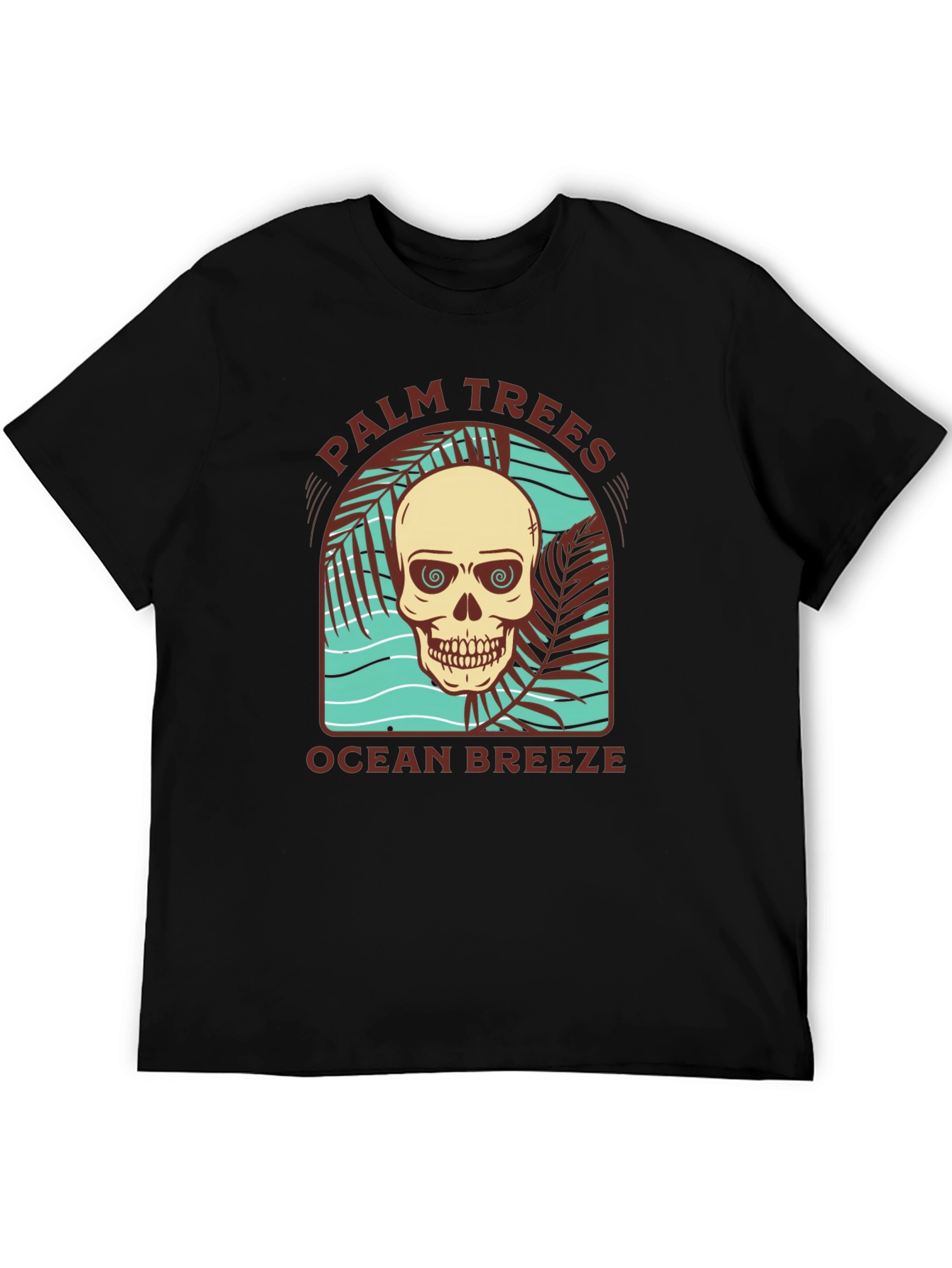 Palm Trees Ocean Breeze Skull Graphic Tee