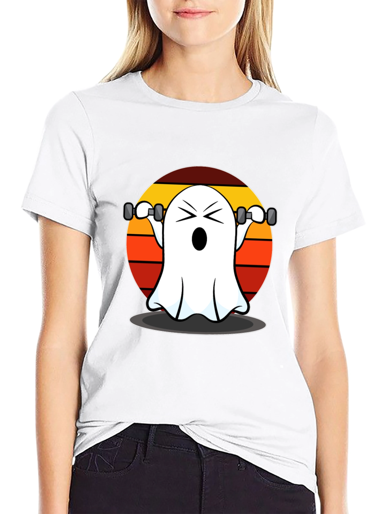 Funny Ghost Lifting Weights T-Shirt