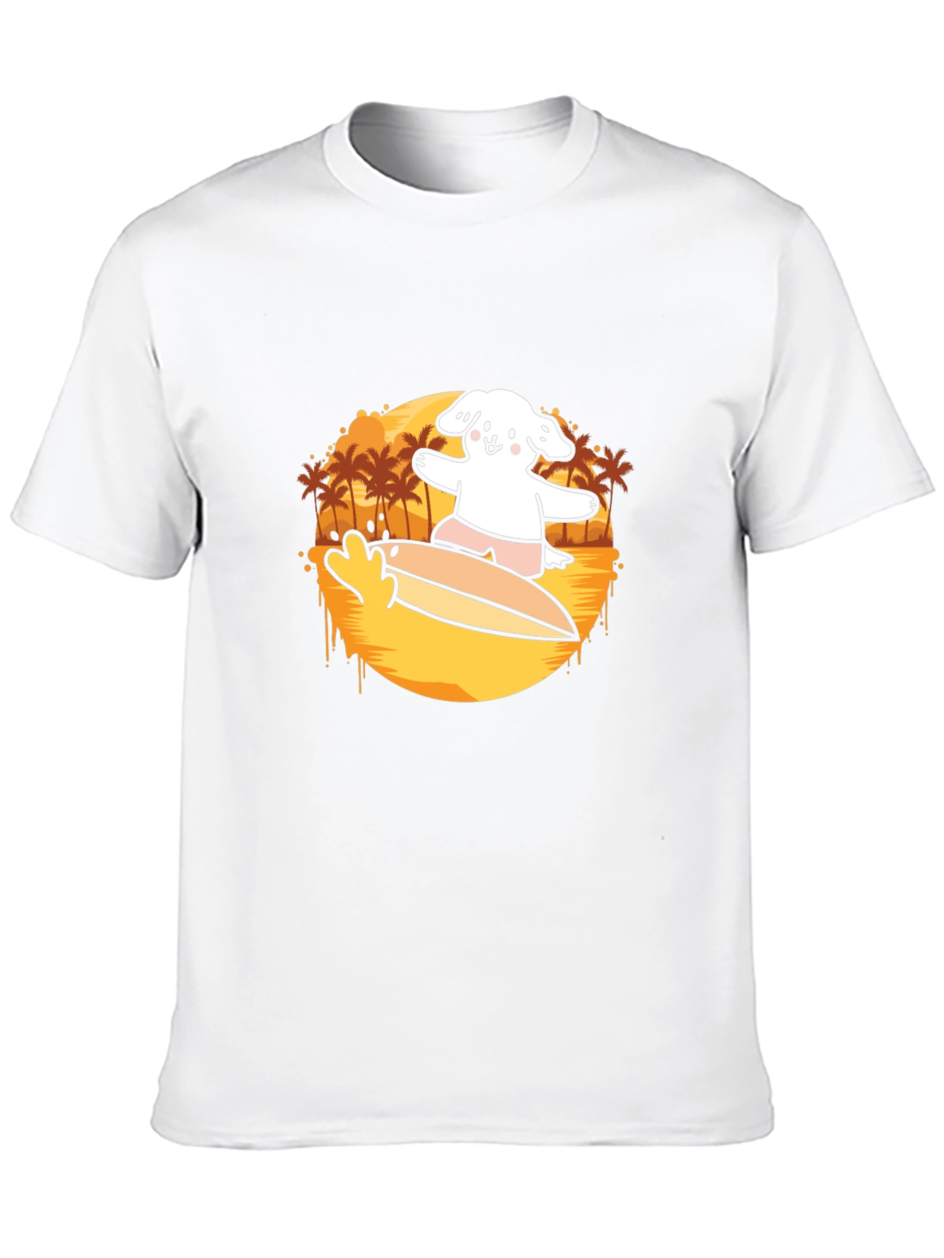 Surfing Dog Graphic Tee - Black Cotton Casual T-Shirt