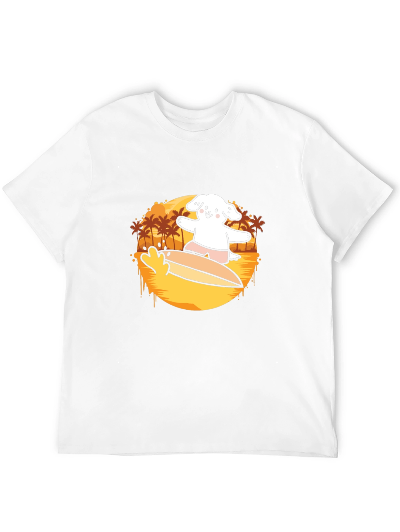 Surfing Dog Graphic Tee - Black Cotton Casual T-Shirt