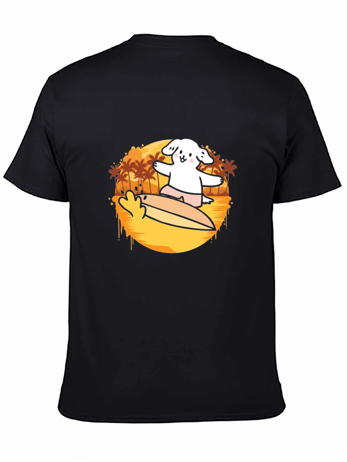 Surfing Dog Graphic Tee - Black Cotton Casual T-Shirt