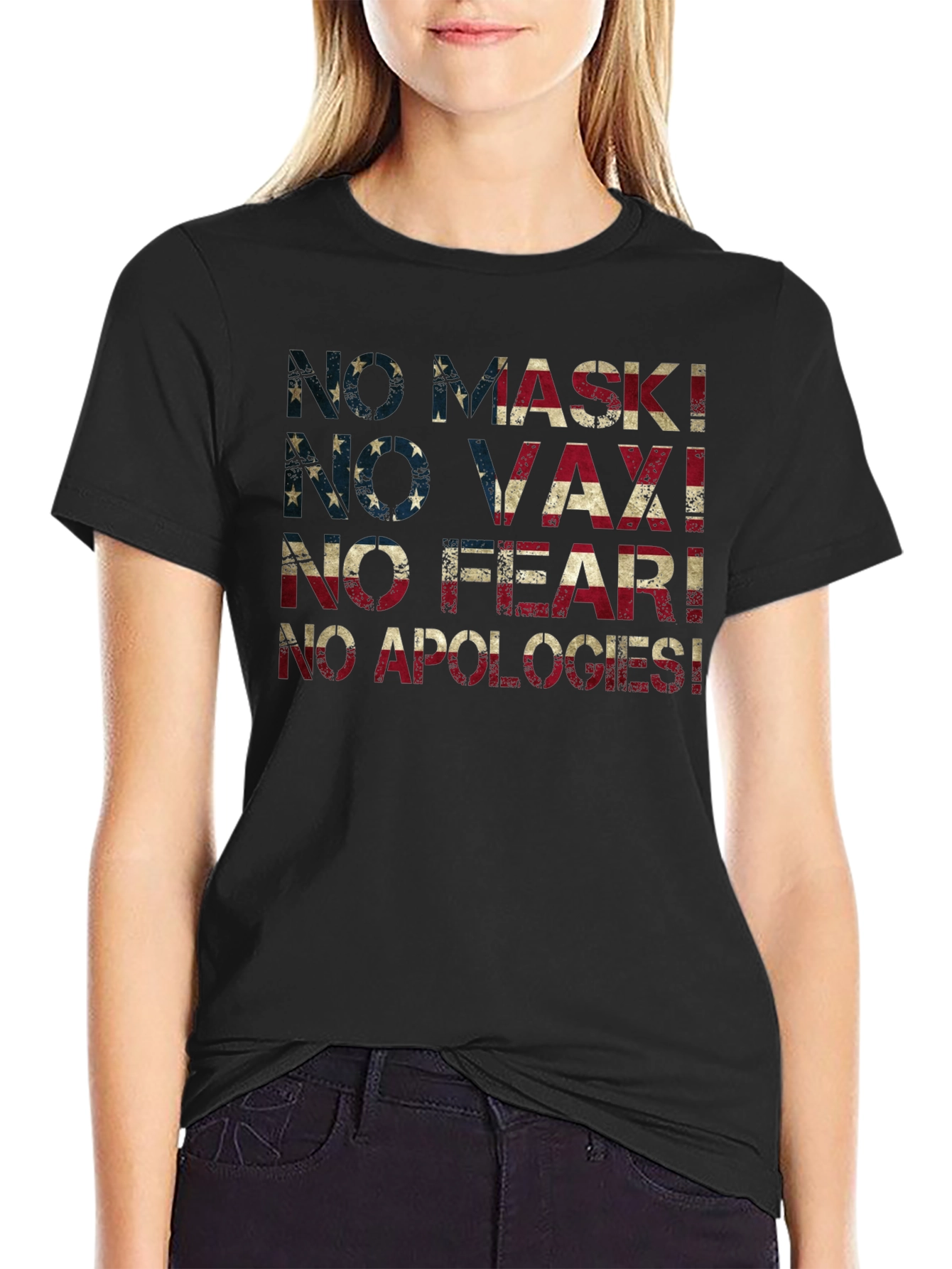 No Mask No Vax T-Shirt USA Flag Anti Vaccine