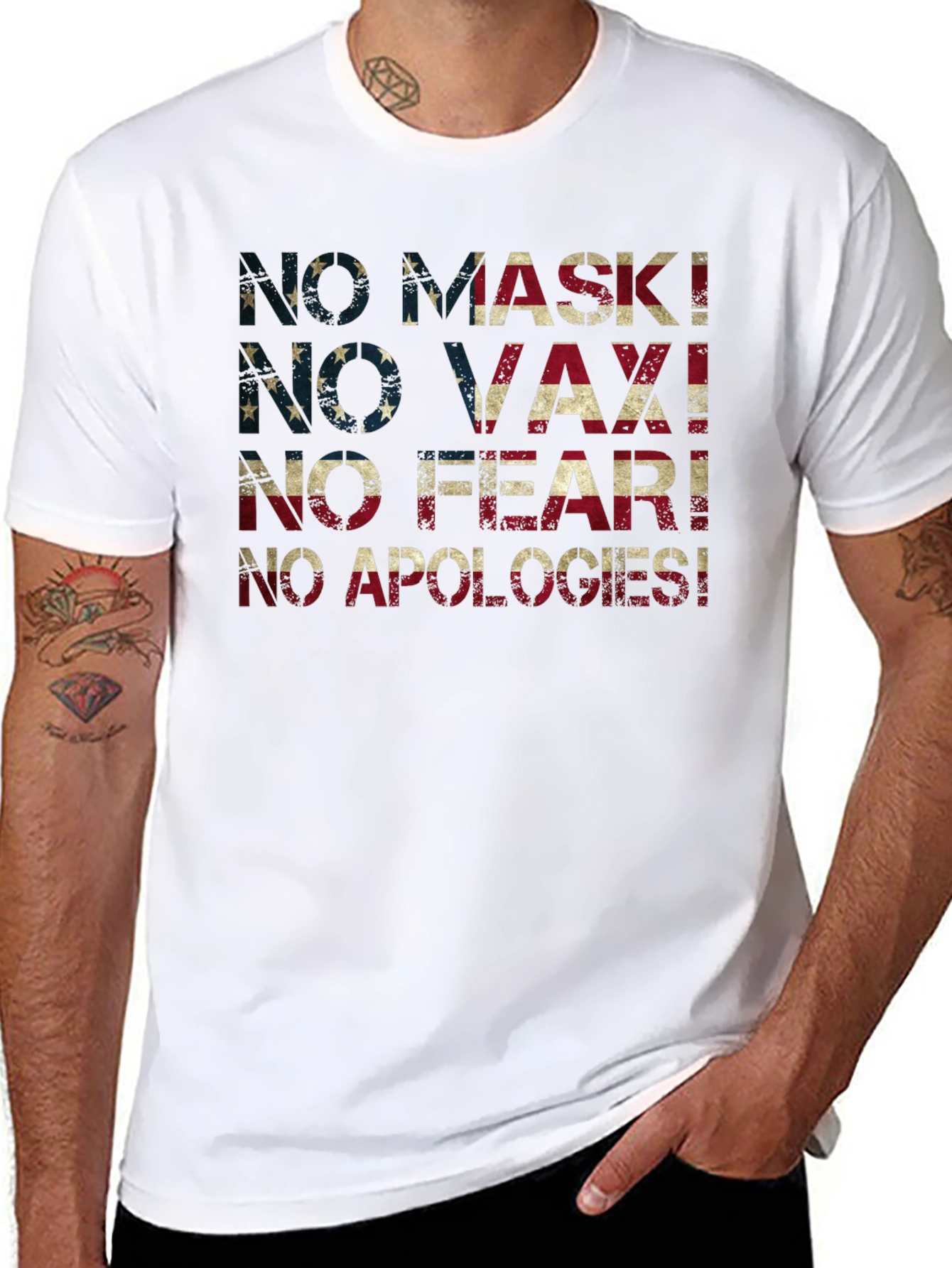 No Mask No Vax T-Shirt USA Flag Anti Vaccine