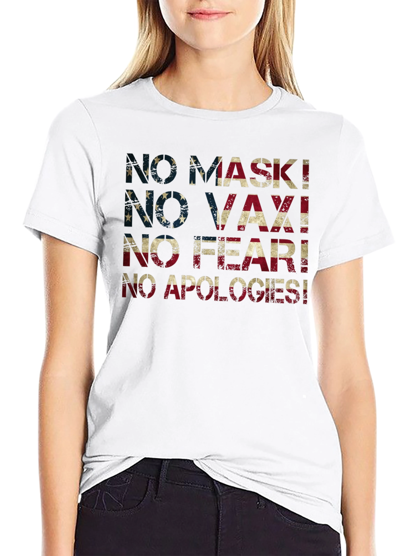 No Mask No Vax T-Shirt USA Flag Anti Vaccine