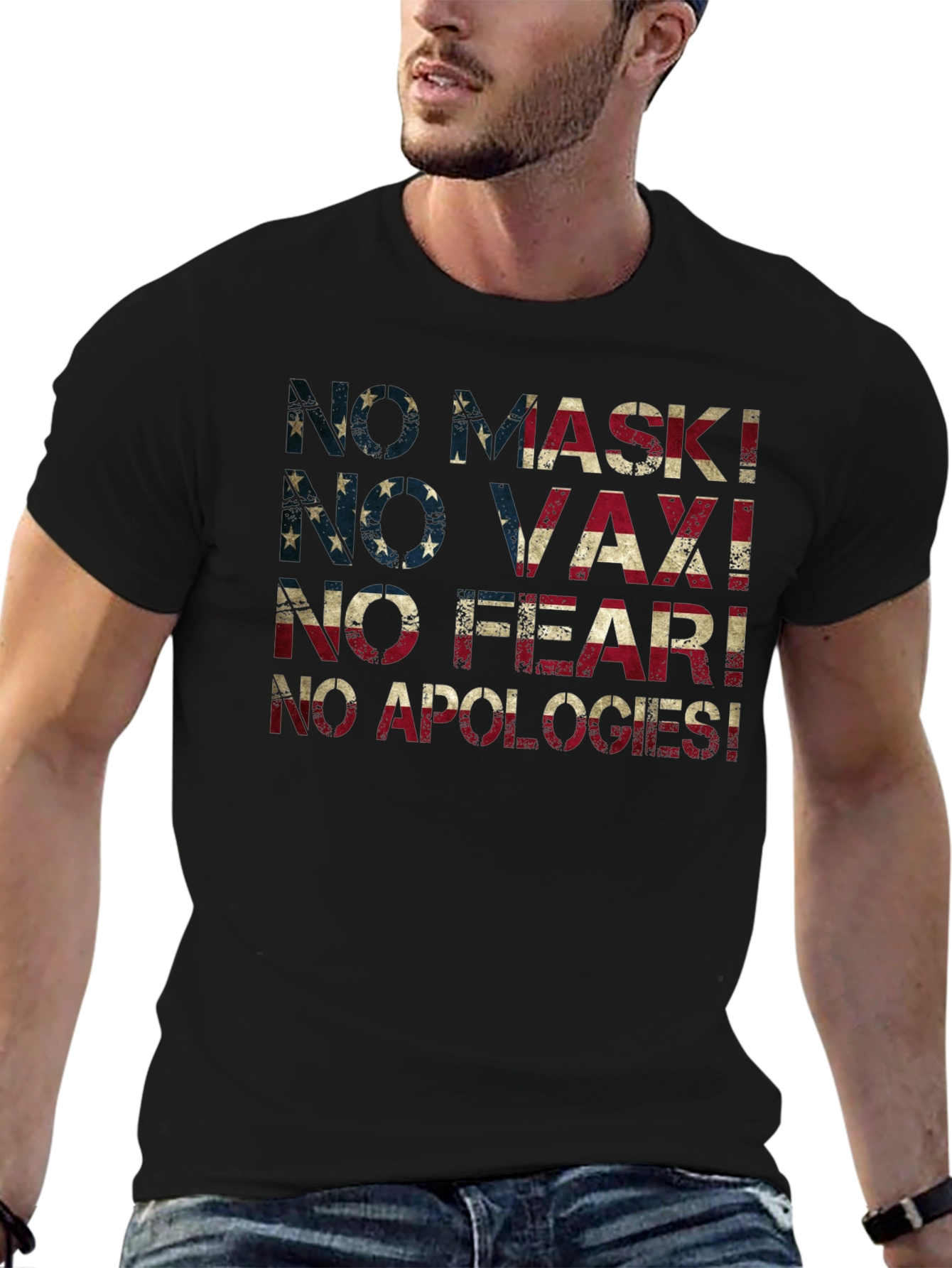 No Mask No Vax T-Shirt USA Flag Anti Vaccine