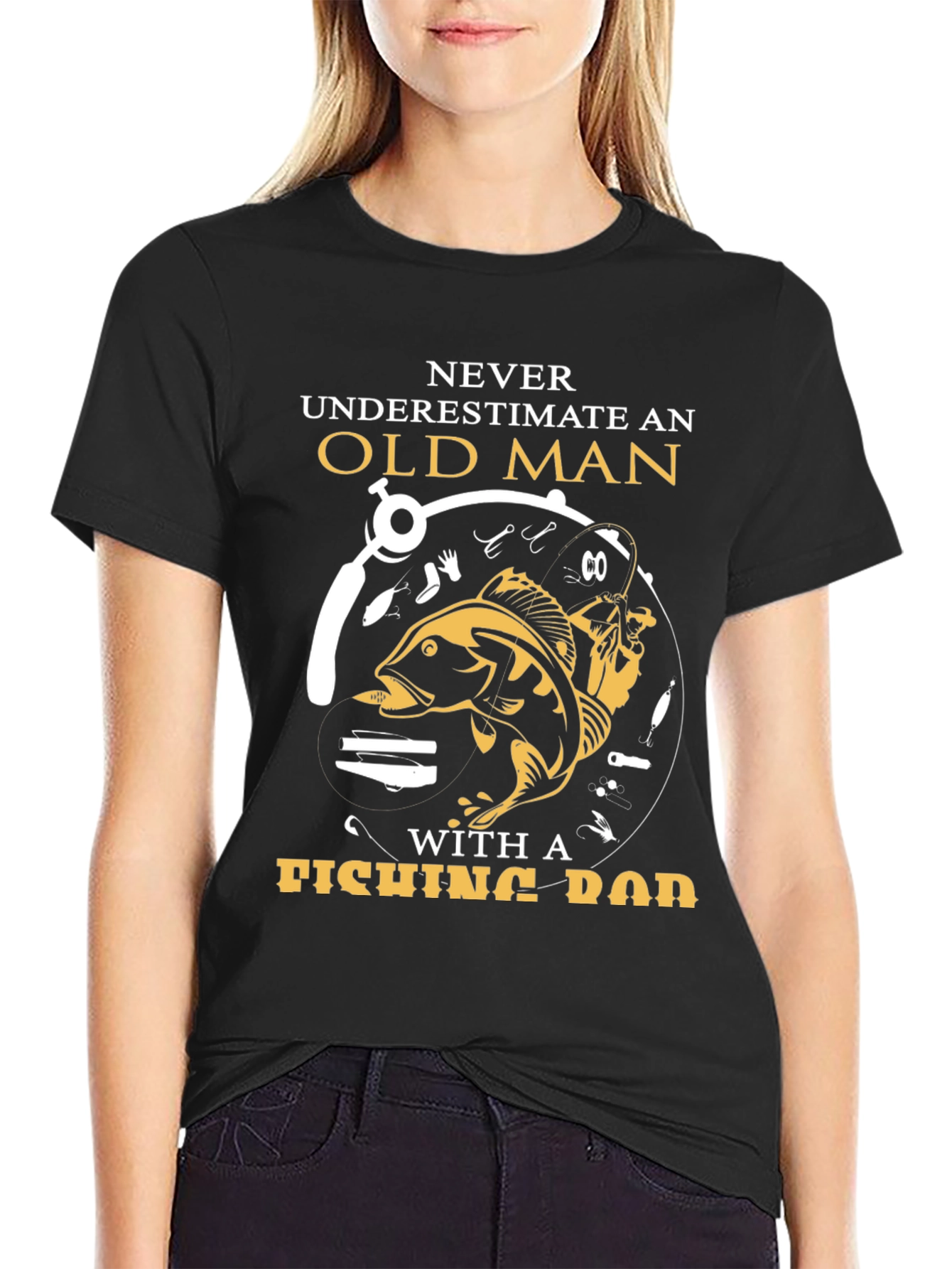 Never Underestimate Old Man Fishing Rod T-Shirt