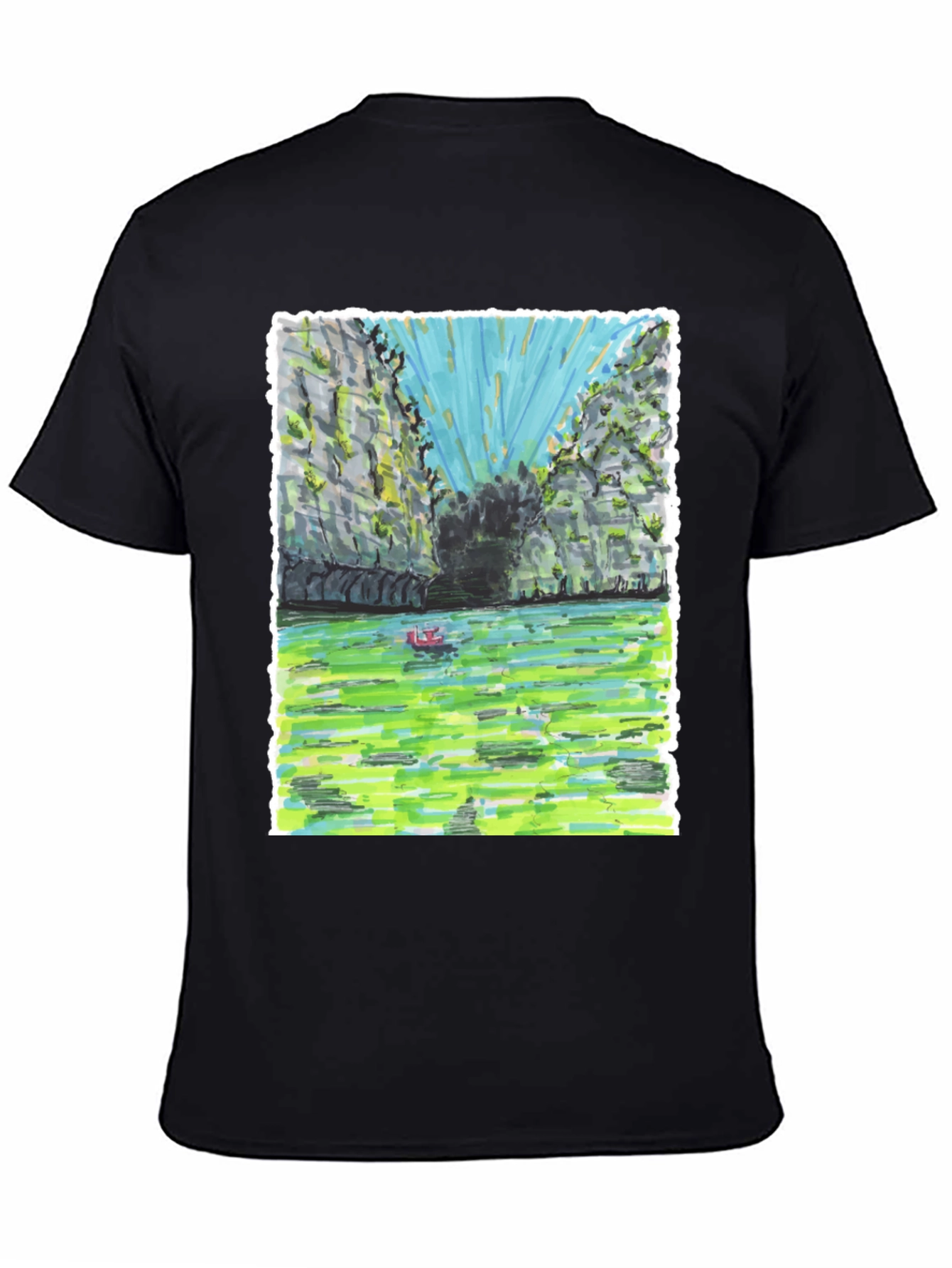 Unique T-Shirt with Hand-Drawn Landscape Design