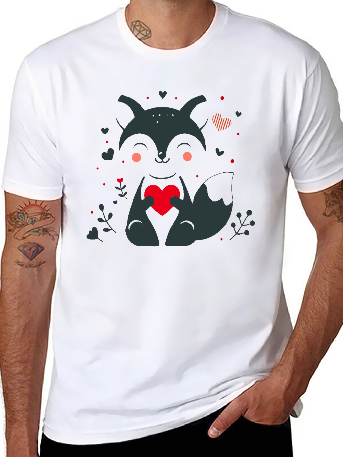 Fox Holding Heart Graphic Print T-Shirt