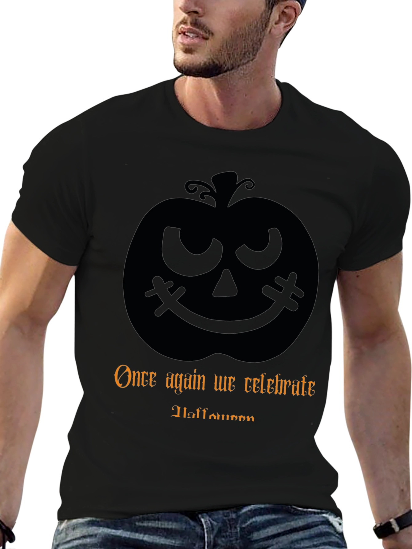 Halloween Pumpkin T-Shirt - Mens Black Tee