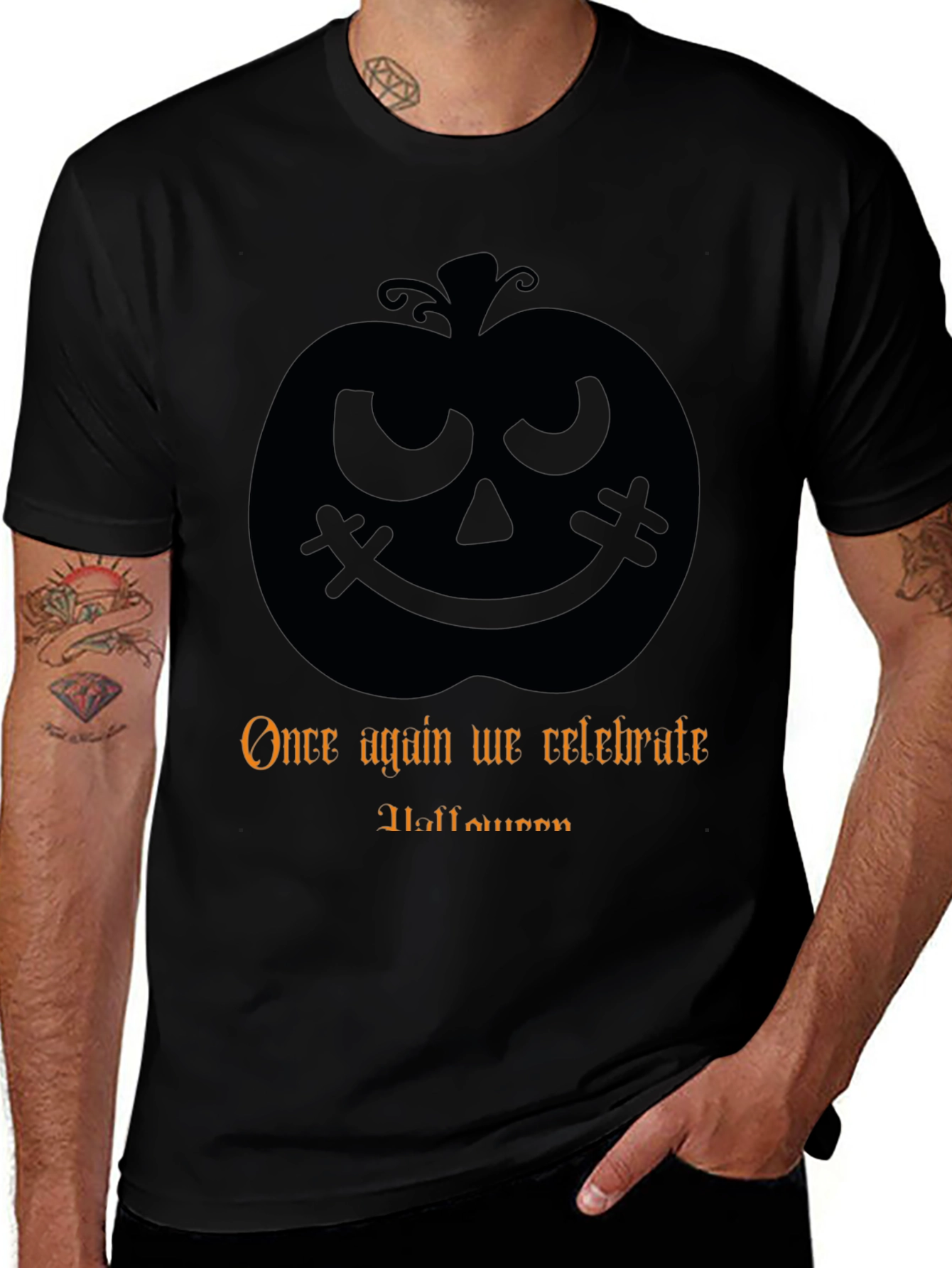Halloween Pumpkin T-Shirt - Mens Black Tee