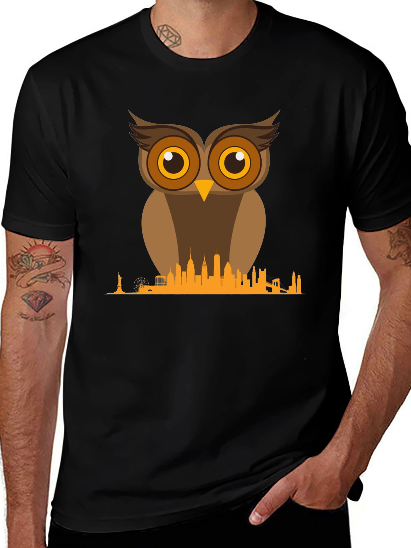 Owl & NYC Skyline T-Shirt - Unique Graphic Tee
