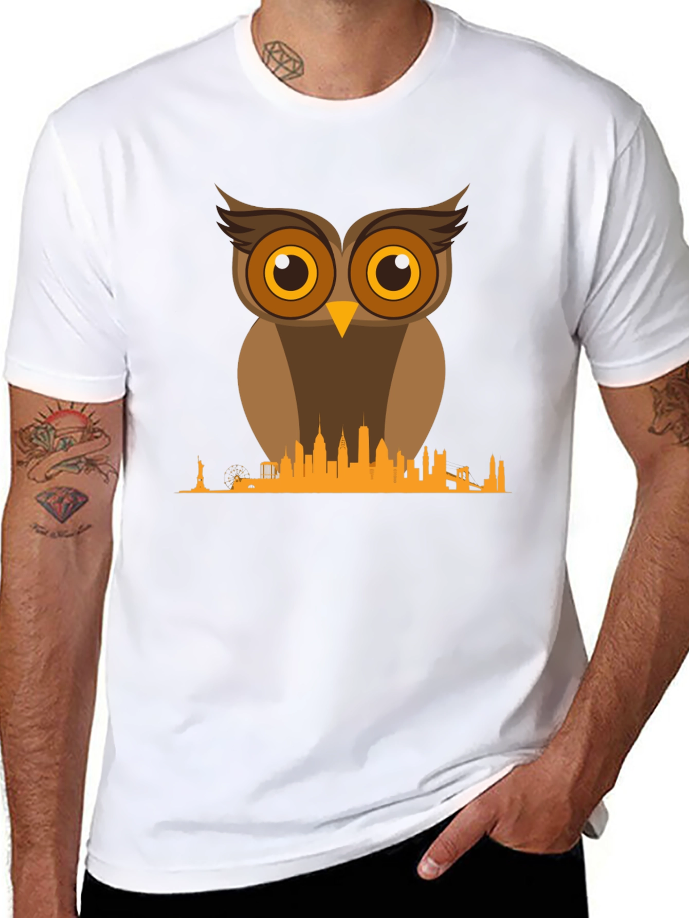 Owl & NYC Skyline T-Shirt - Unique Graphic Tee