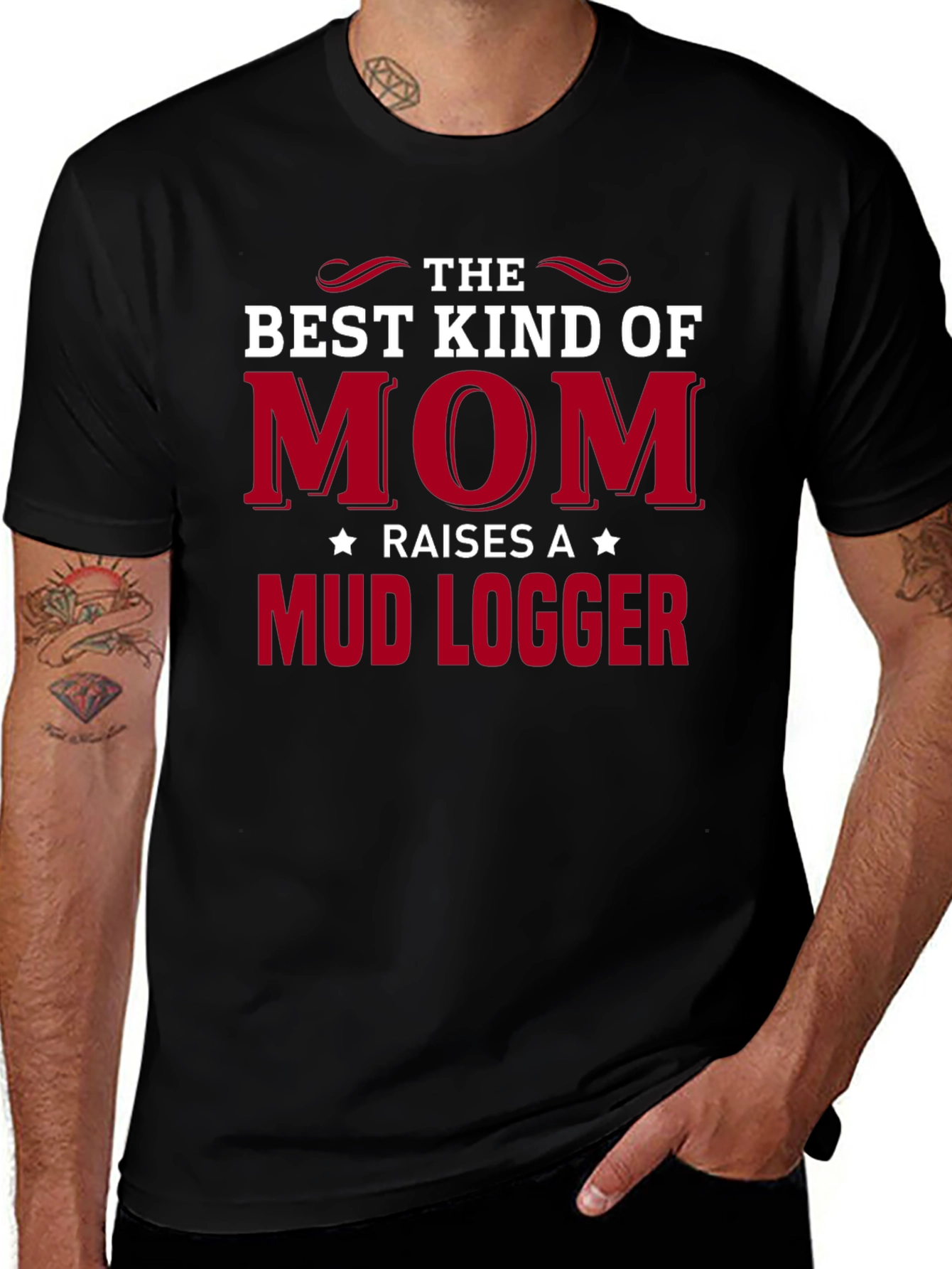Mud Logger Mom T-Shirt - Black Crew Neck