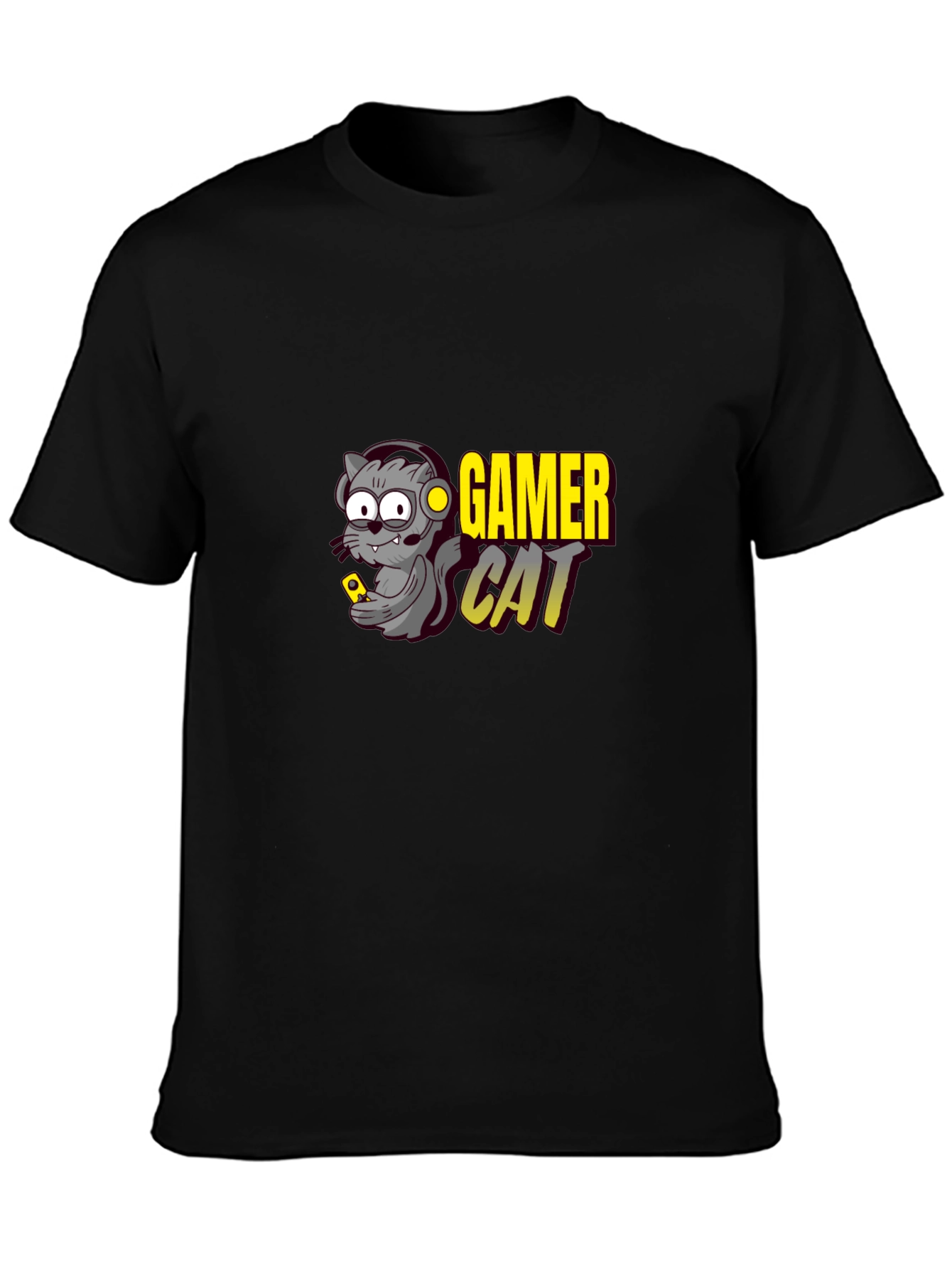 Gamer Cat Graphic T-Shirt - Black Cotton Tee
