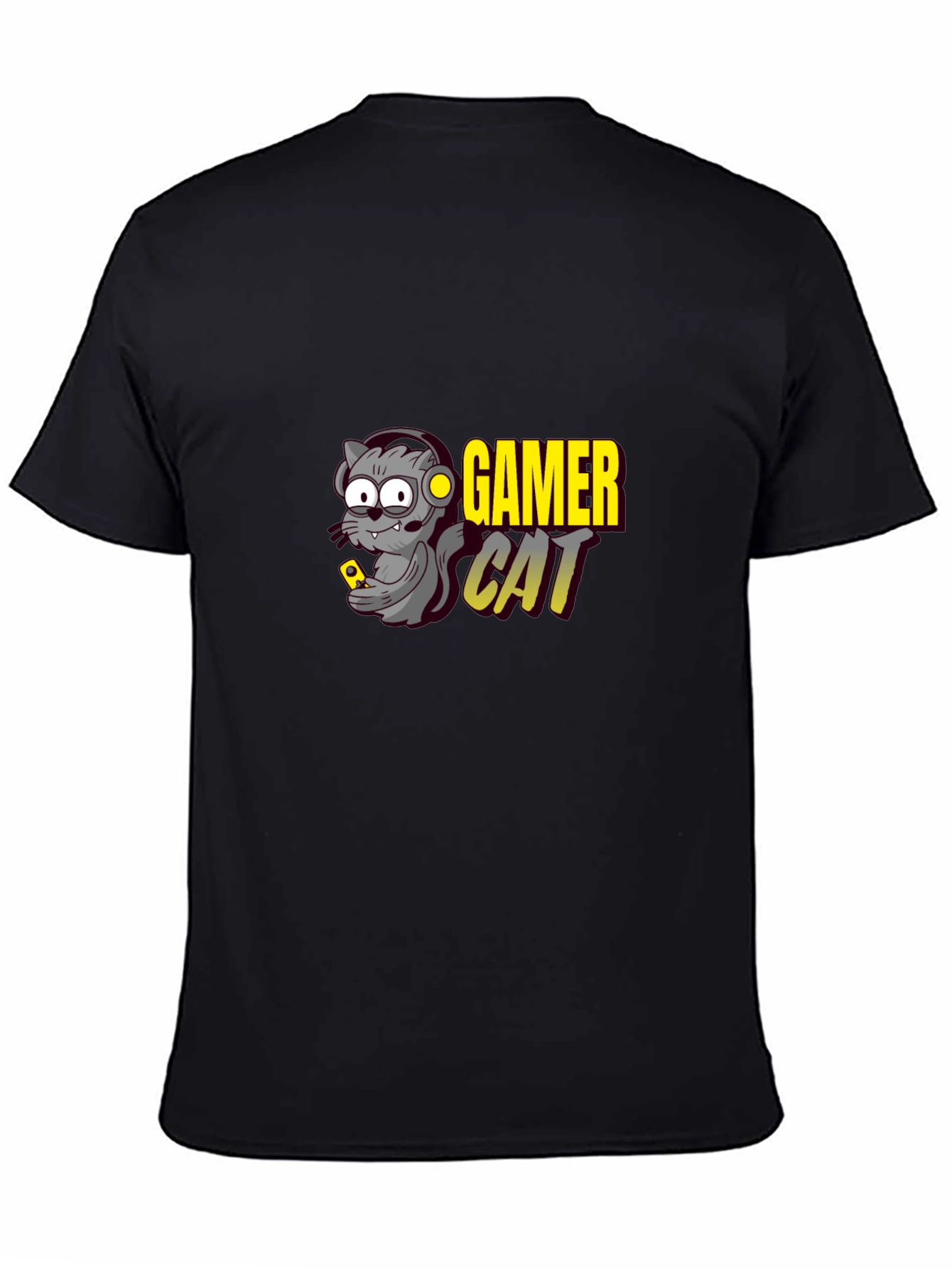 Gamer Cat Graphic T-Shirt - Black Cotton Tee