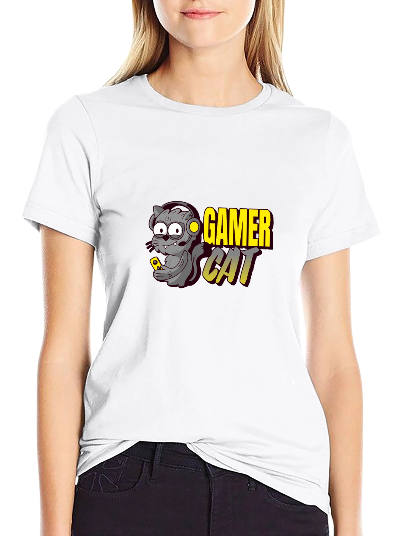 Gamer Cat Graphic T-Shirt - Black Cotton Tee