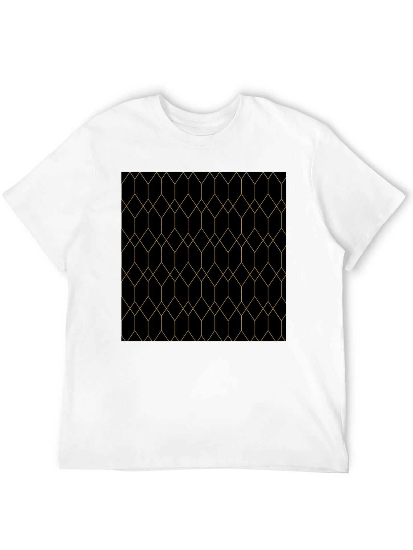 Geometric Gold Line Patterned Black T-Shirt