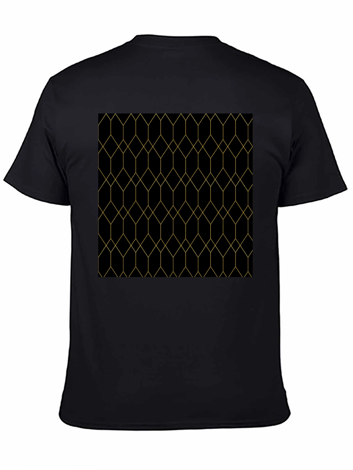 Geometric Gold Line Patterned Black T-Shirt
