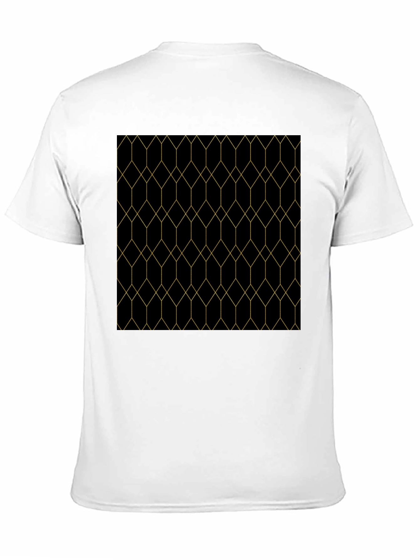 Geometric Gold Line Patterned Black T-Shirt